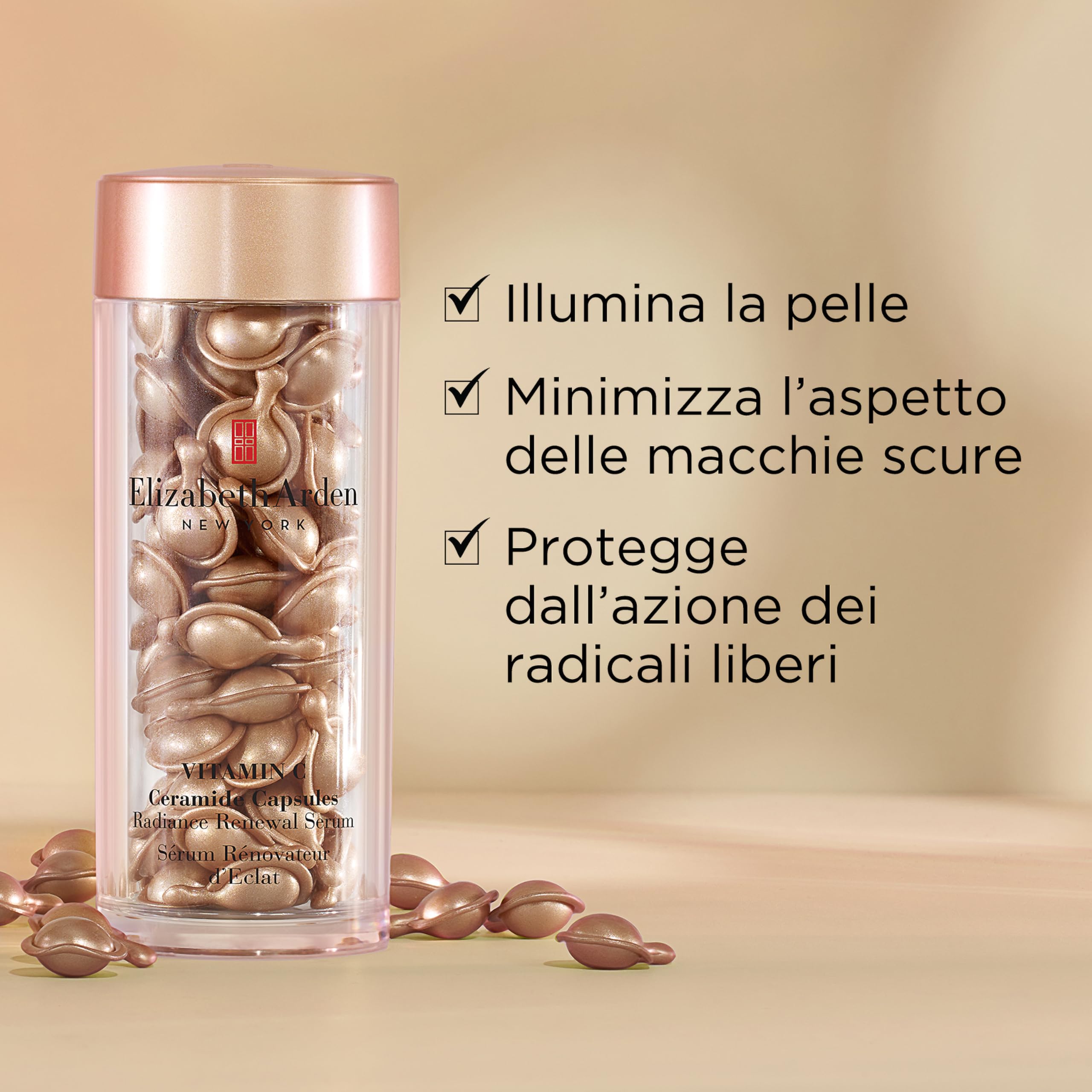 Elizabeth Arden - Ceramide Capsule, Siero alla Vitamina C, Stimolano e Prolungano la Luminosità, Riducono l'Invecchiamento della Pelle, Dose Singola, Applicare 1 al Giorno - 60 Capsule