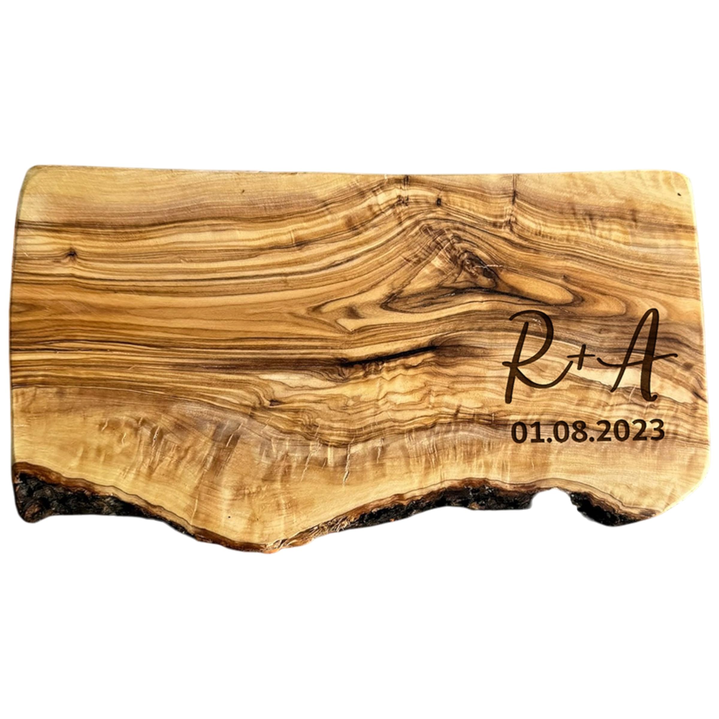 Couples Gift Personalised Olive Wood Cutting Board Chopping Board Wedding Gift New Home Gift Engagement Wedding Anniversary Valentines Initials Design in 25cm 30cm 40cm 50cm (Rustic 25cm) โ image 1