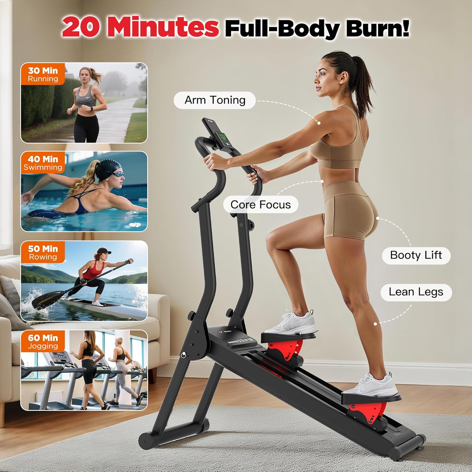 Magnetic Stair Stepper for Home,Vertical Climber Adjustable Resistance Up to 77LBS,Folding Compact Cardio Stair Climber with 350LBS Weight Capacity,19''Extended Stride