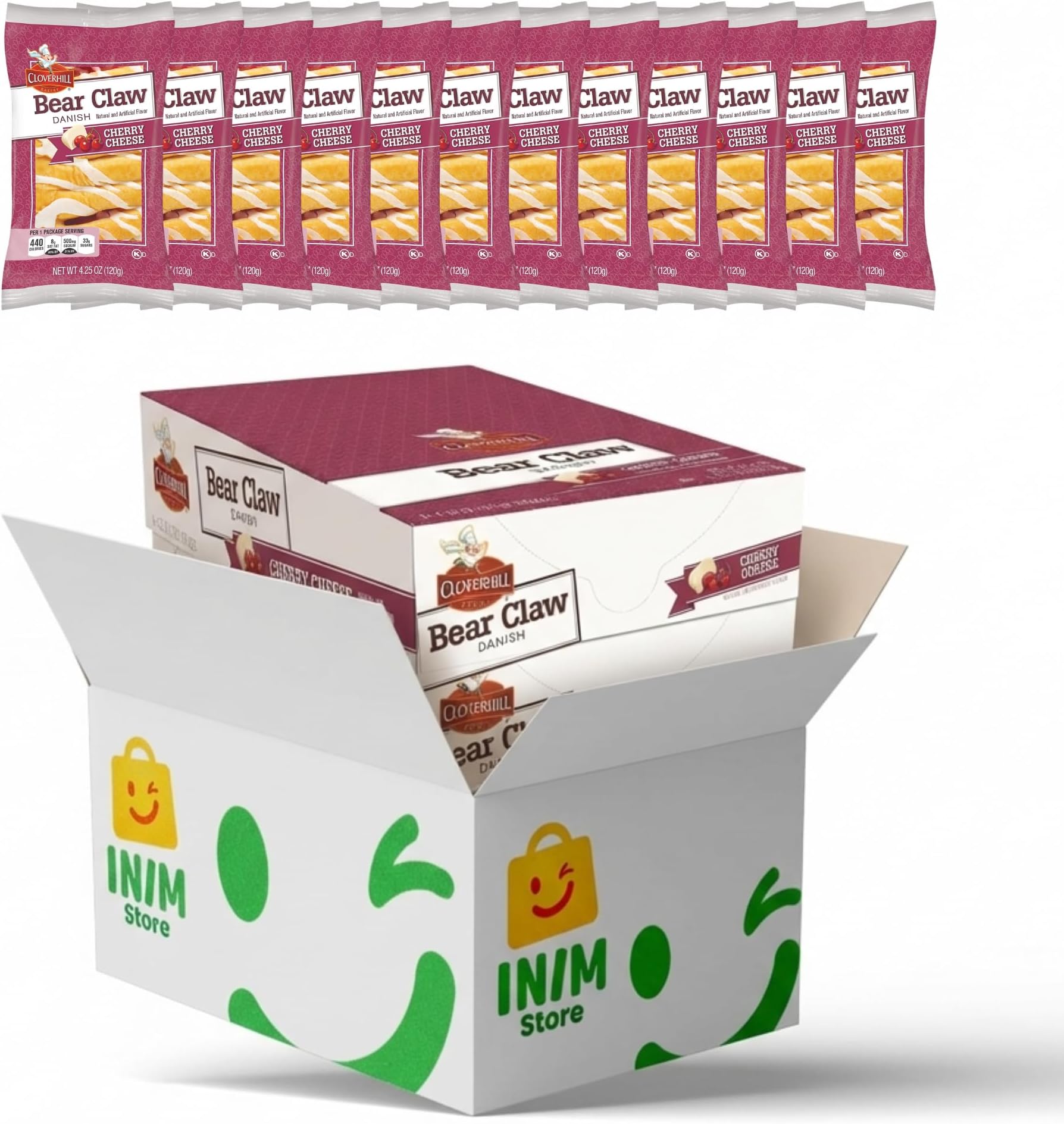 Bear Claw Cherry Cream Cheese Danish, 12 Pack 4.25 oz Individually Wrapped Pastries | Bulk Treats for Vending, Breakfast | Shelf-Stable Sweet Snacks