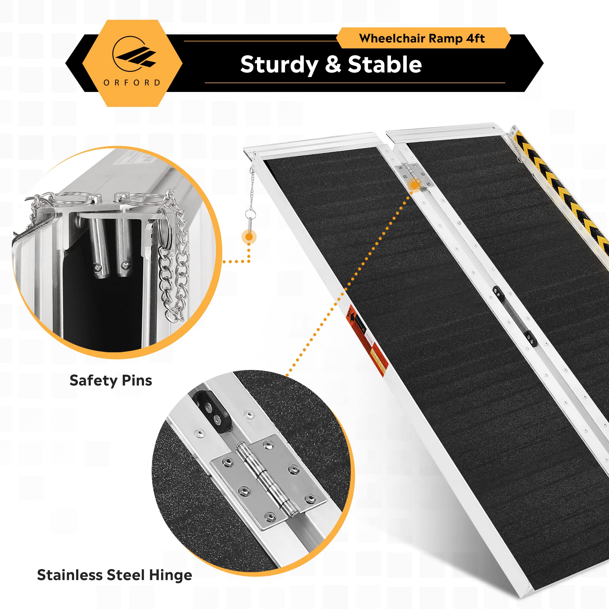 ORFORD NonSkid Foldable Wheelchair Ramp 4FT, Threshold Ramp with a Non