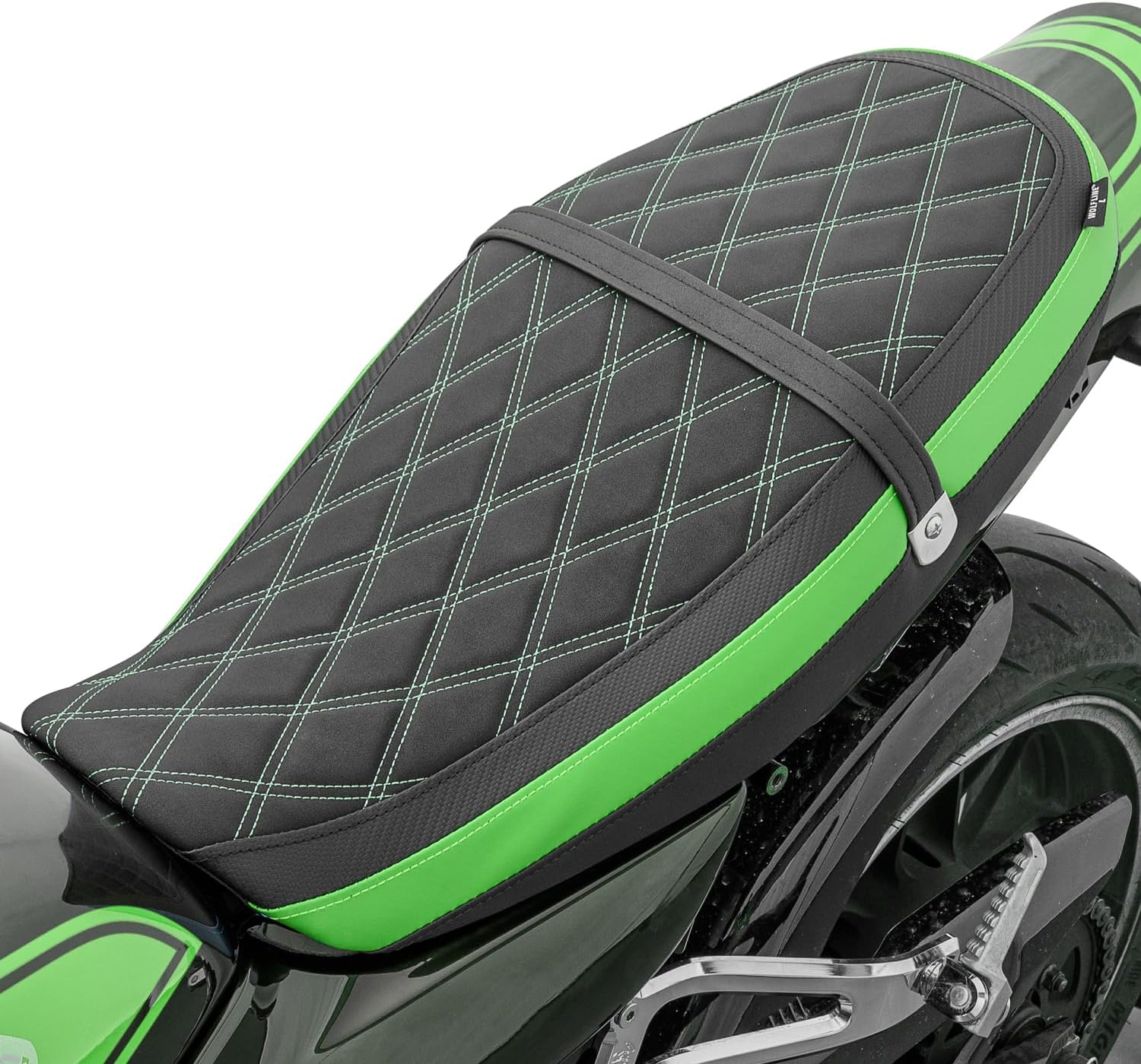 Motorcycle Complete Seat Cushion Pad Low-Profile Fit for Z900RS 2018-2025 Passenger Driver One-Piece Pillion Pressure Relief, Green