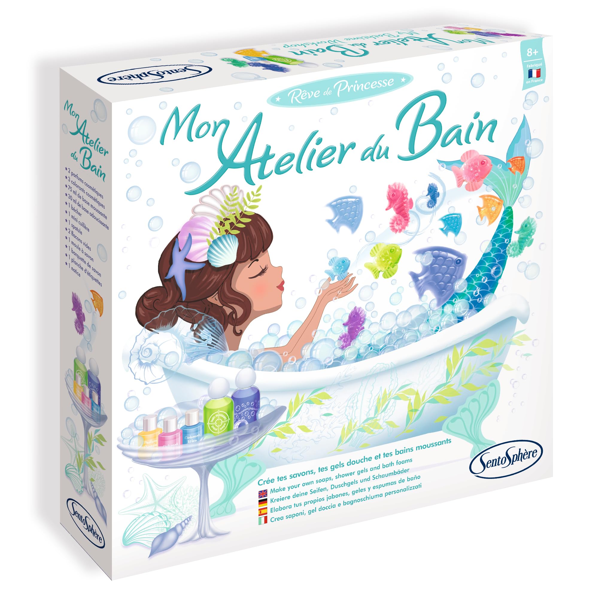 Sentosphère – Mon Atelier du Bain - Création de savons, gels douche et bains moussants - Kit DIY Cosmétique - Laboratoire Créatif - Rêve de Princesses - A partir de 7 ans - Fabriqué en France - 143