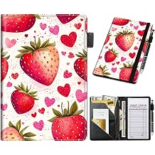 Cute Server Book for Waitress with Zipper Pocket PU Leather Server Book for Women Guest Checks for Servers Waitstaff Organizer with Money Pocket Fit Server Apron, Bright red strawberry hearts