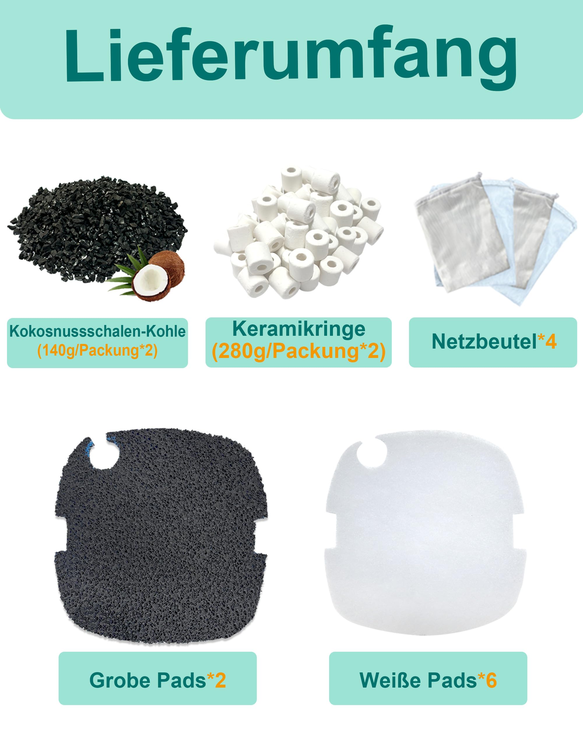 Kit de 16 filtros compatibles con los filtros externos Tetra EX 400/500/600/700/800/1000 Plus para acuarios, incluye filtro fino FF FilterFloss, anillos de cerámica (para acuarios de hasta 300 l)