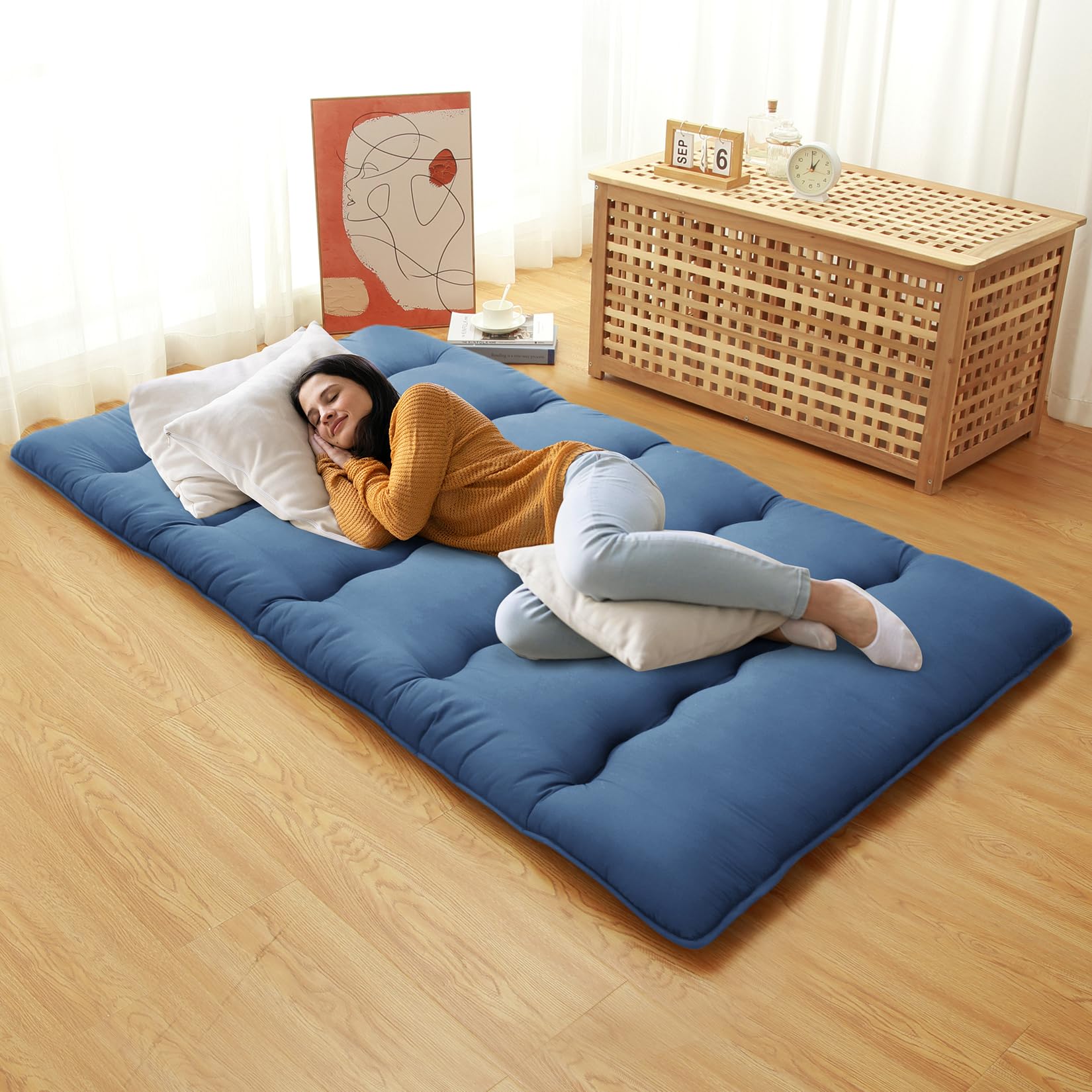 Japanische Futon-Matratze Für Doppelbett – Faltbar, 7,6 Cm Dick, Aus Baumwolle, Für Yoga, Gäste & Boden-Schlafen