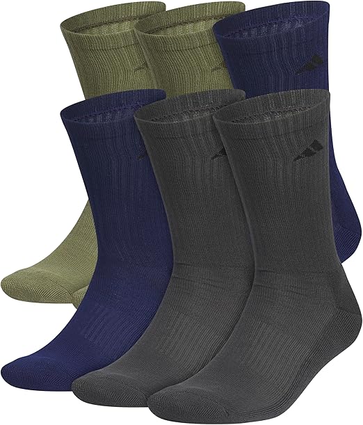adidas Men's Athletic Cushioned 6-Pack Crew, Cushioned Crew Socks with Arch Compression for a Secure Fit