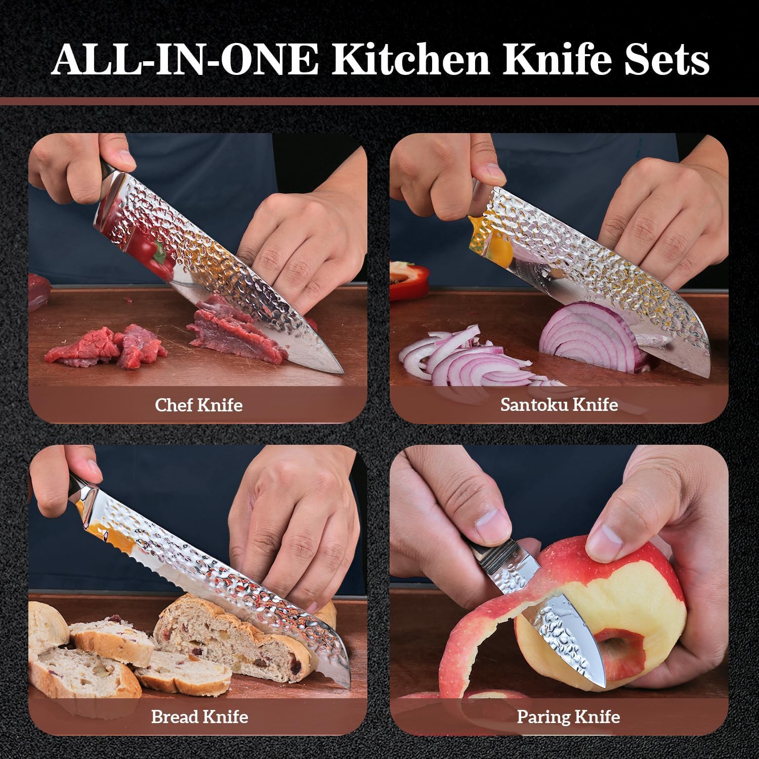 Messerblock mit Messer 15-teilig, Rostfreier Spezialstahl Ultra Scharf, Profi Allzweck Küchen Messerset mit Steakmesser, Brotmesser, Küchenschere & Messerschärfer, Naturholzfarben Holz Griff