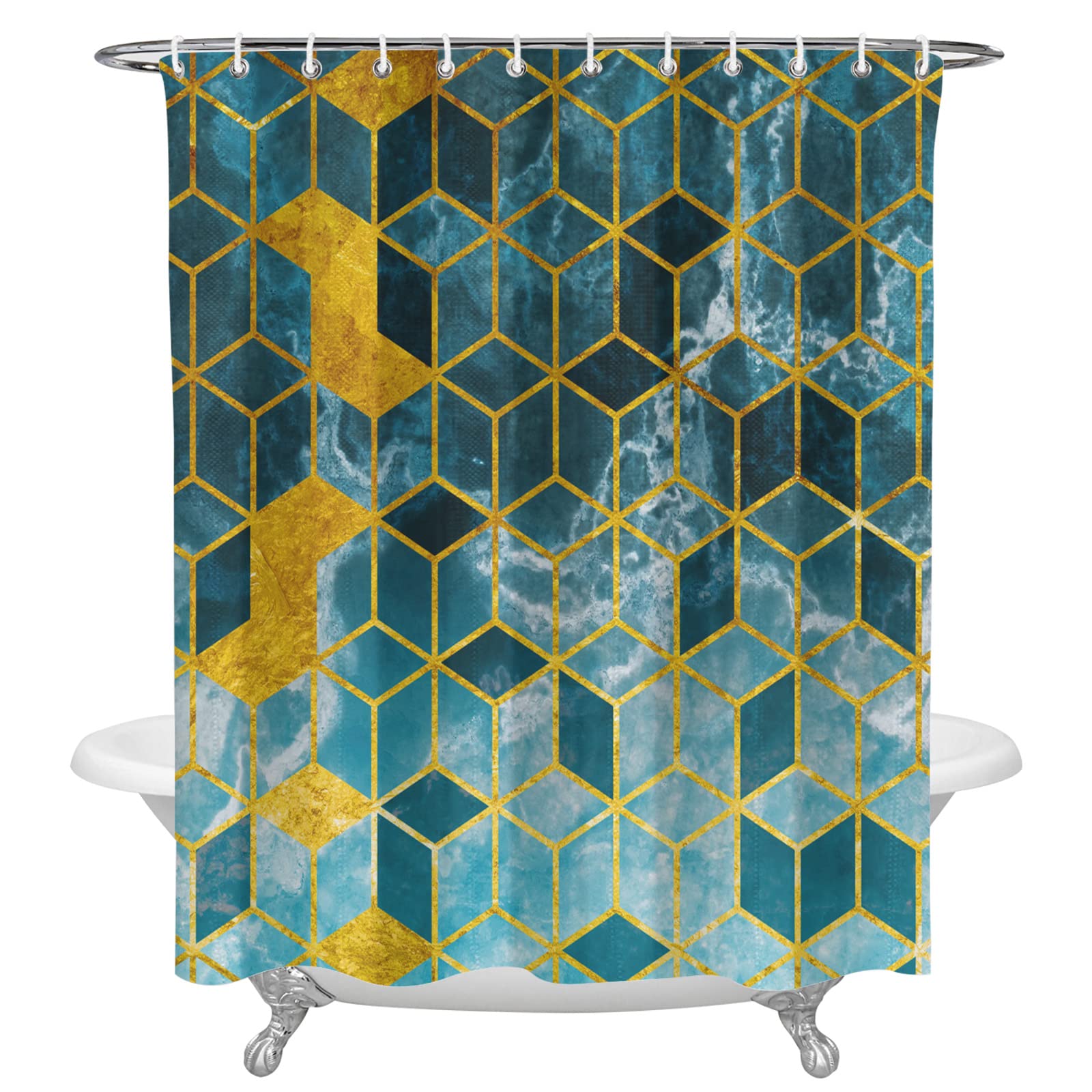 Via Vela Tende da doccia in marmo Blu Astratto Luminoso Arredo Bagno Drappeggiabilità Bagnato e Asciutto Pratico Tende Da doccia Con Ganci 90x180 cm