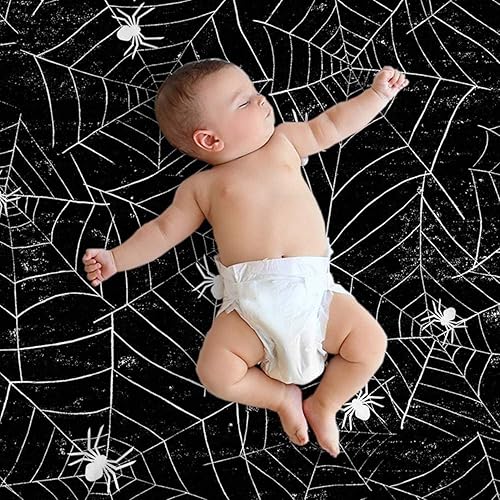 Miniatura 3 de Mugod Manta de Halloween con fondo de grunge blanco y negro con telarañas decorativas, suaves, cálidas, acogedoras, de franela de felpa para bebé,