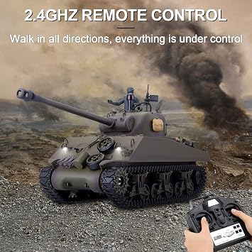 Military Tank Model, 1/16 Scale RC M4A3 Sherman Medium Tank with Lights & Sounds, RC Vehicle Toy for Adults