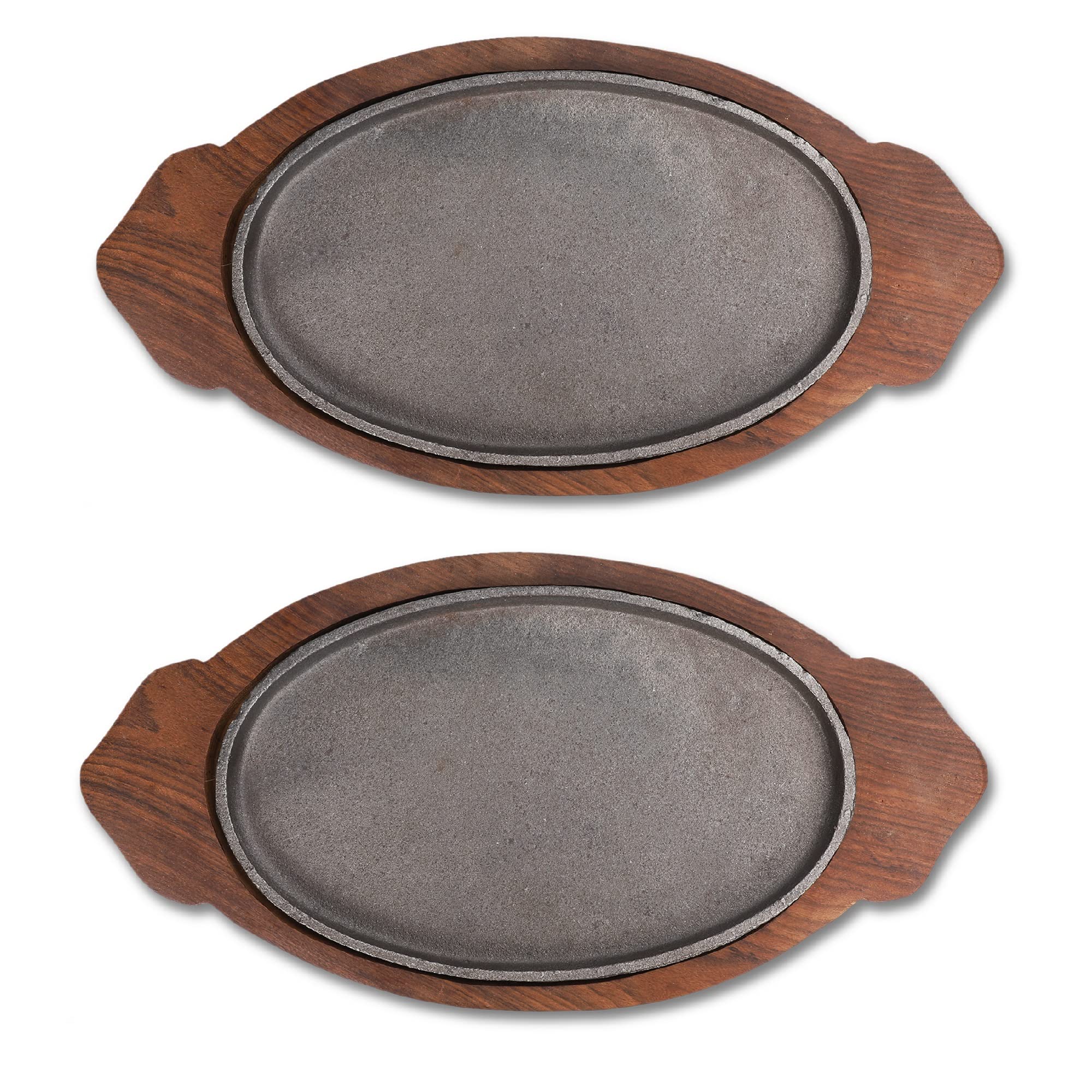 Cast Iron Sizzler Plates with Wooden Base – 9.5 x 6 inch Plate, 13 x 7 inch Base, Heavy-Duty, Set of 2-image-43