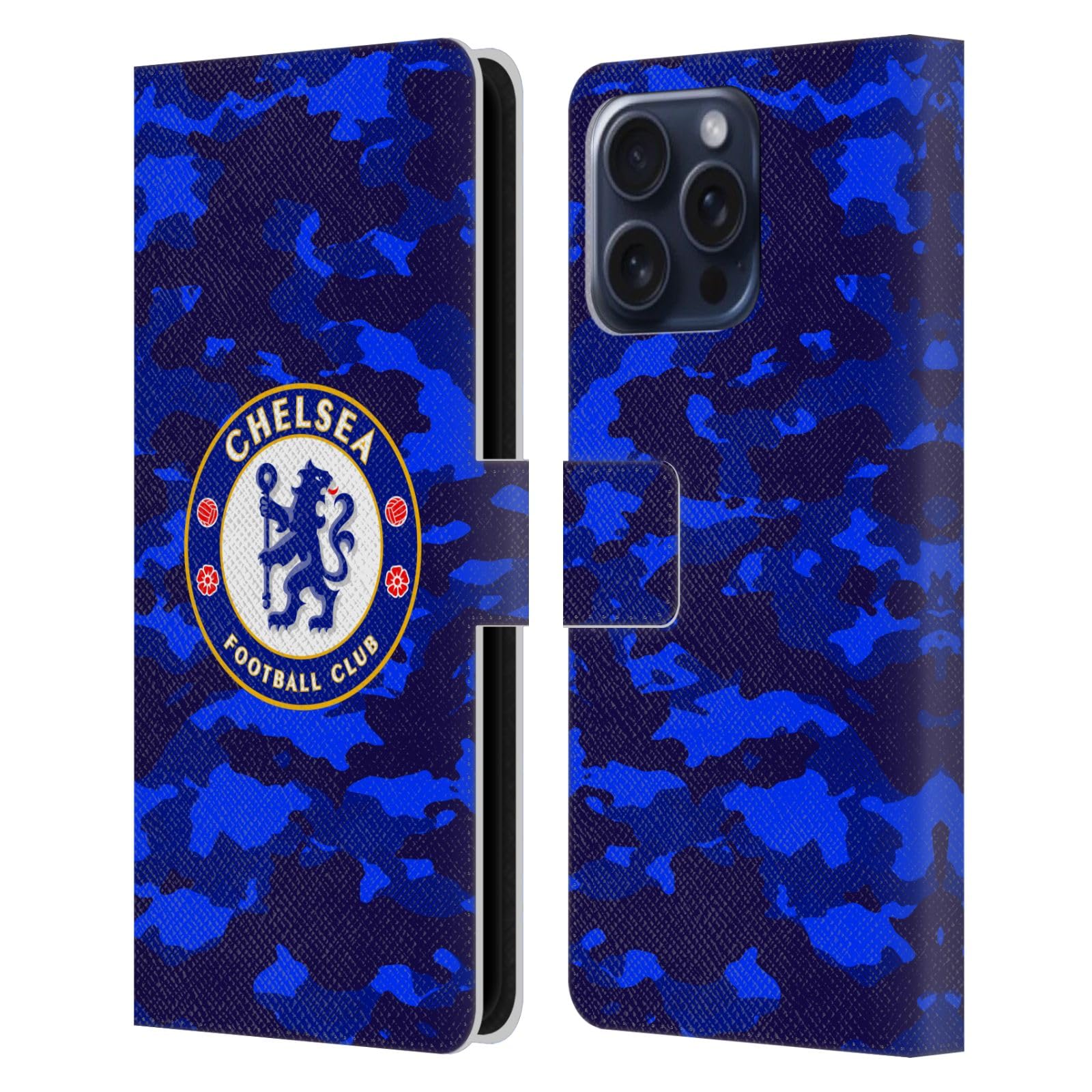 Head Case Designs Officially Licensed Chelsea Football Club Camouflage Crest Leather Flip Case Compatible With Apple iPhone 16 Pro Max