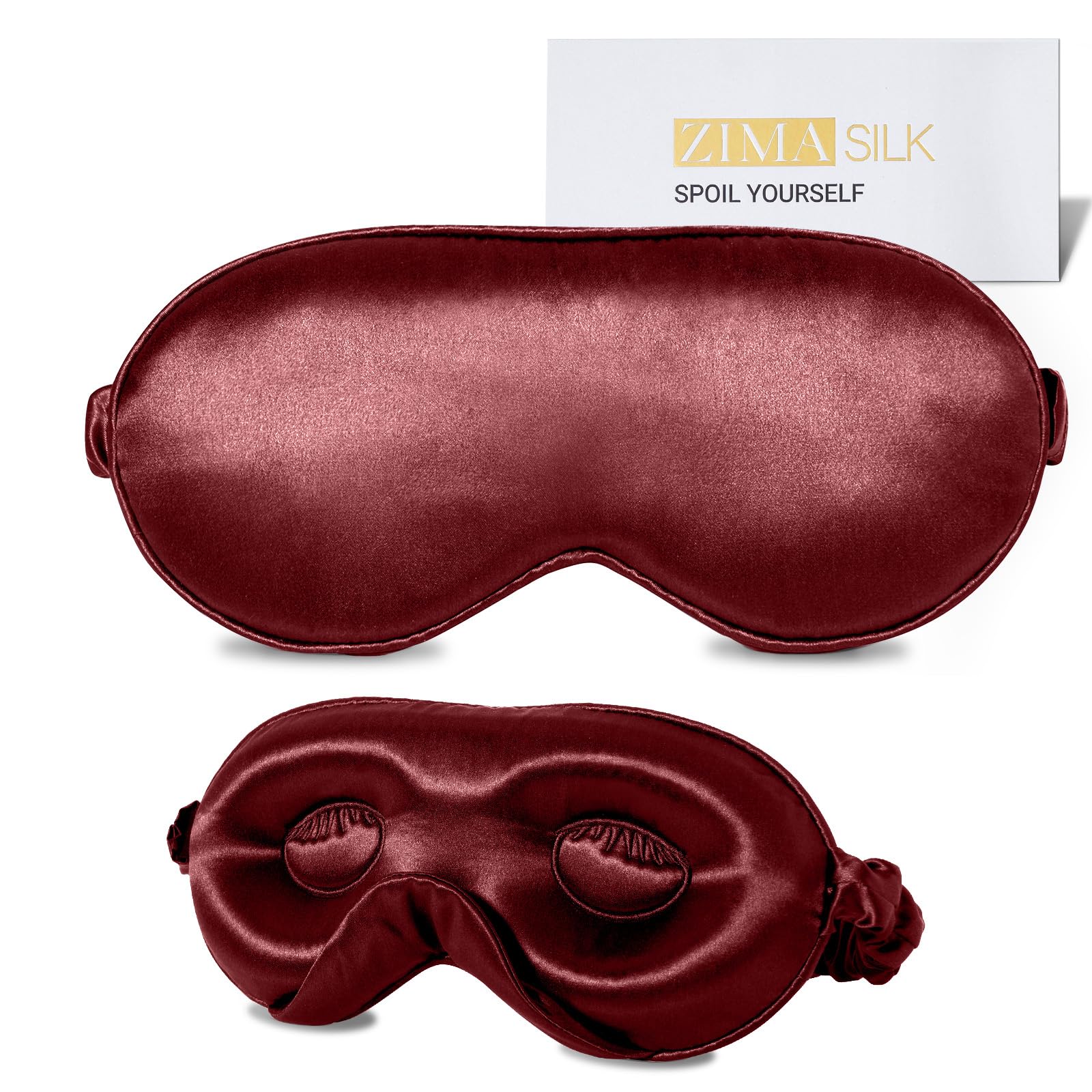 ZIMASILK Adjustable 3D 22 Momme 100% Mulberry Silk Sleep Mask | Upgraded Eye Mask for Sleeping - Soft & Breathable Blindfold - Blackout for Deep Sleeping (Burgundy)