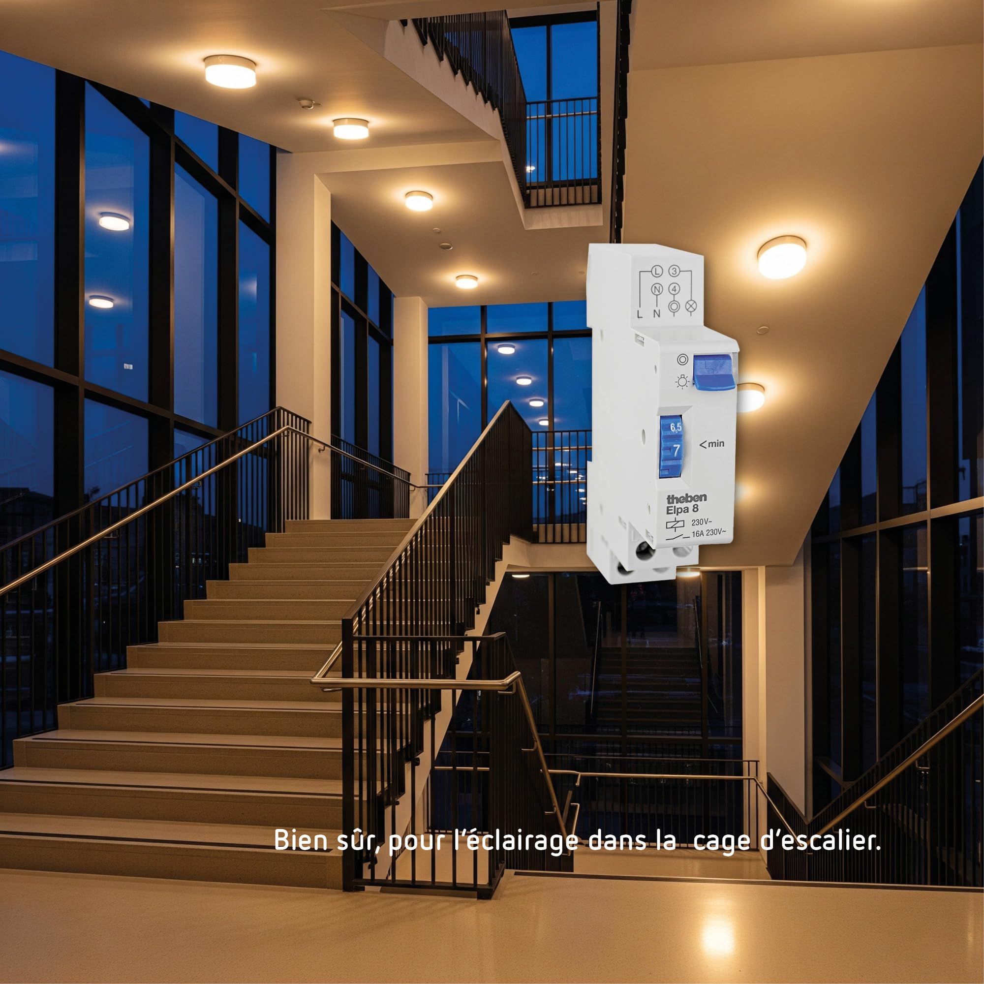 Theben ELPA 8 0080804 - Minuterie d’escalier électromécanique, TLZ, Aucune consommation de Courant au Repos, 3 Fils, 4 Fils, possibilité de réarmement, 300 W LED (Version française)