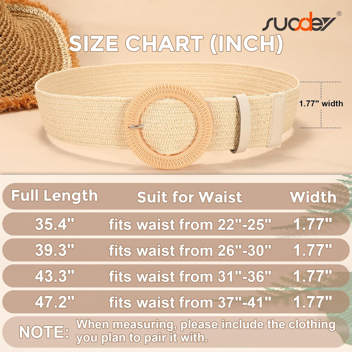 SUOSDEY Straw Woven stretchy Waist Belt for Women Dresses,Wide Boho Braided Elastic Belt with Round Buckle - Image 4