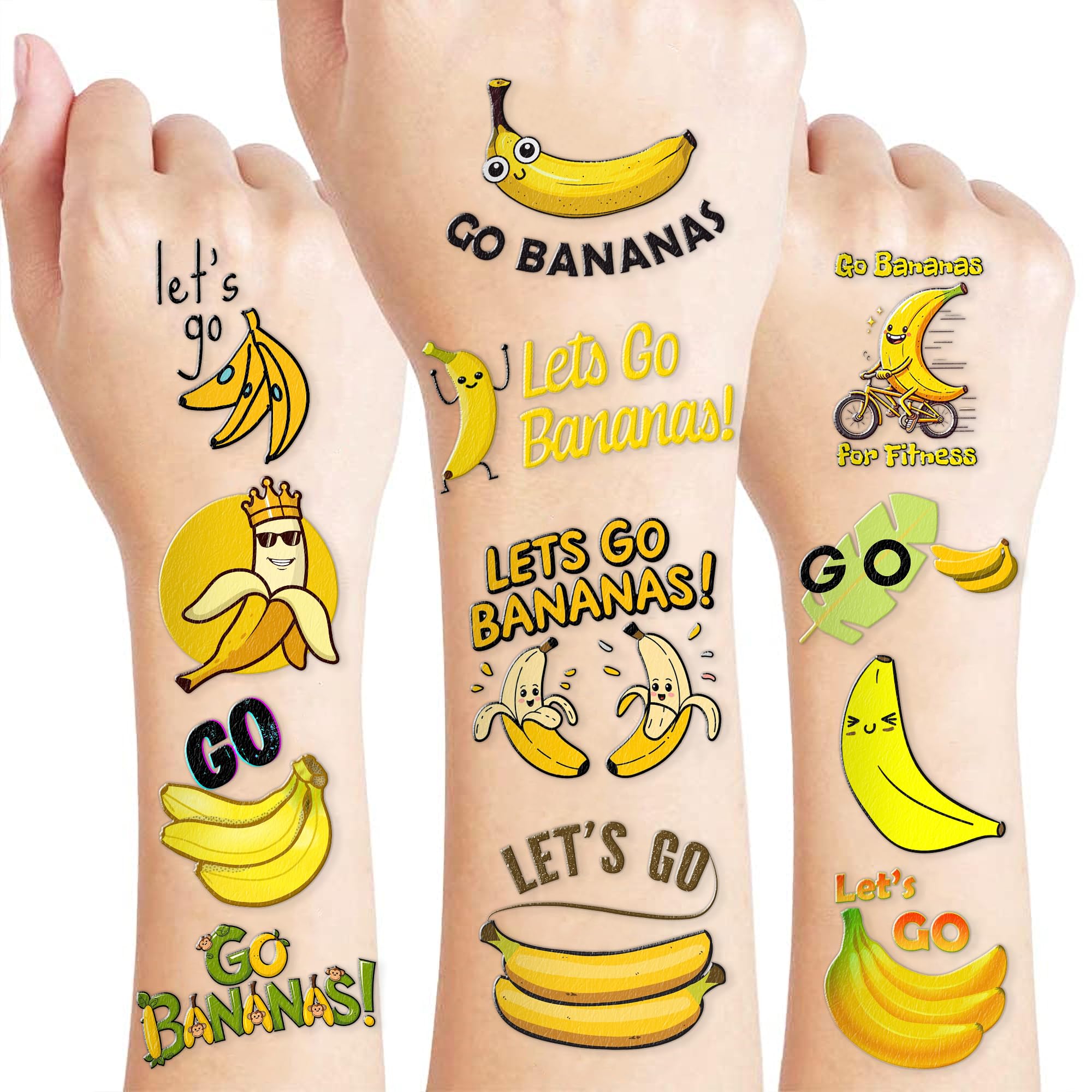 60 PCS Banana Pre-cut Temporary Tattoos – 5 Sheets Yellow Stickers