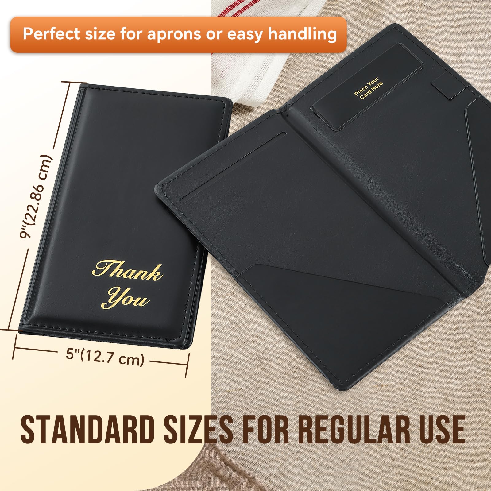 MYFULLY Presentadores de cheques para restaurantes de 9 x 5 pulgadas, paquete de 16 soportes para tarjetas de cheques de invitados de cuero de primera calidad para camareros y camareras, ideal para