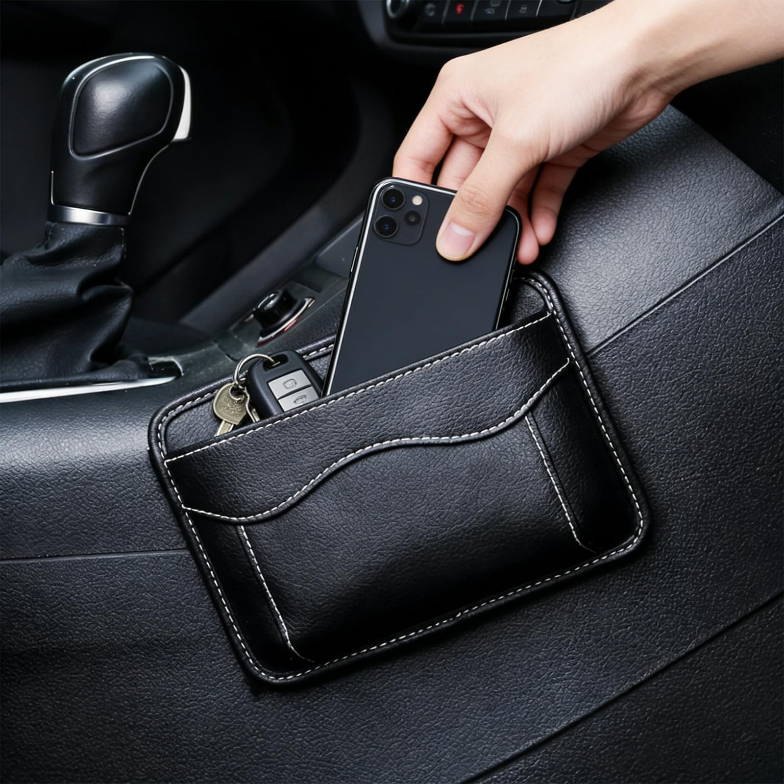 2 Piezas Organizador lateral para asiento de coche, mini organizador de piel, bolsa lateral de almacenamiento para asiento de coche, adecuado para Móviles, Llaves, Paquete de Tarjetas y Piezas