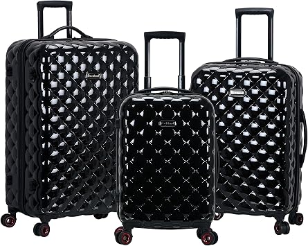 Rockland Quilt Hardside 3 Piece Spinner Wheel Luggage Set, Black, 3-Piece Set, 20"/24"/28", Black