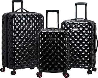 Rockland Quilt Hardside 3 Piece Spinner Wheel Luggage Set, Black, 3-Piece Set, (20"/24"/28"), Black