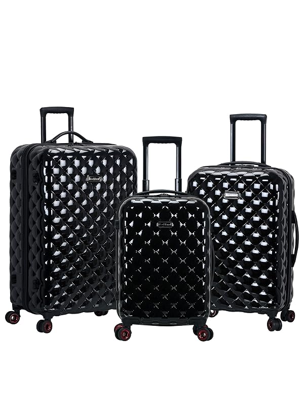 Rockland Quilt Hardside 3 Piece Spinner Wheel Luggage Set, Black, 3-Piece Set, (20"/24"/28"), Black by Rockland - Used condition - US$138.54
