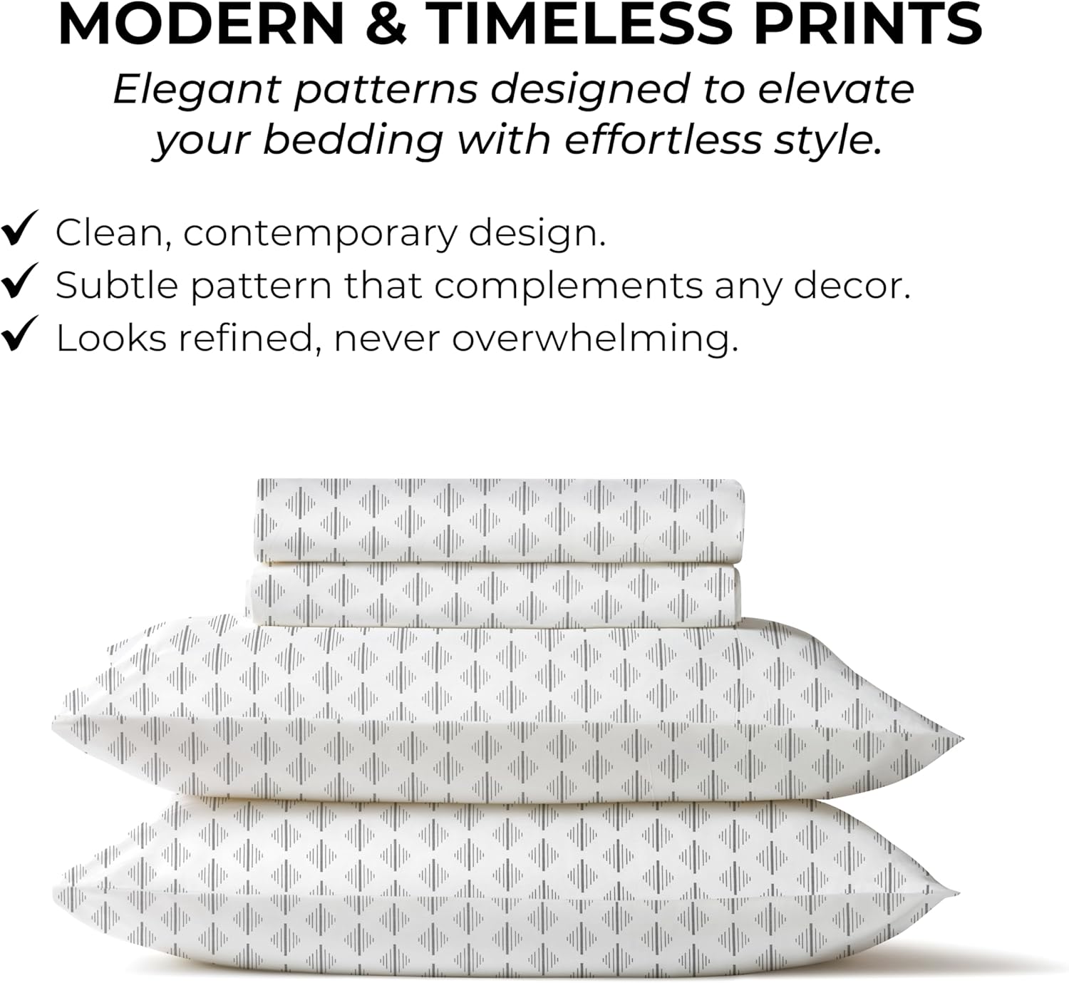 Queen Size Bed Sheets Set - Percale Weave Natural - Breathable 100% Cotton Printed 4 Piece Bedding Set with 2 Pillowcases, 18" Deep Pocket Fitted Sheet, Flat Sheet - Grey Ida Print - Image 5