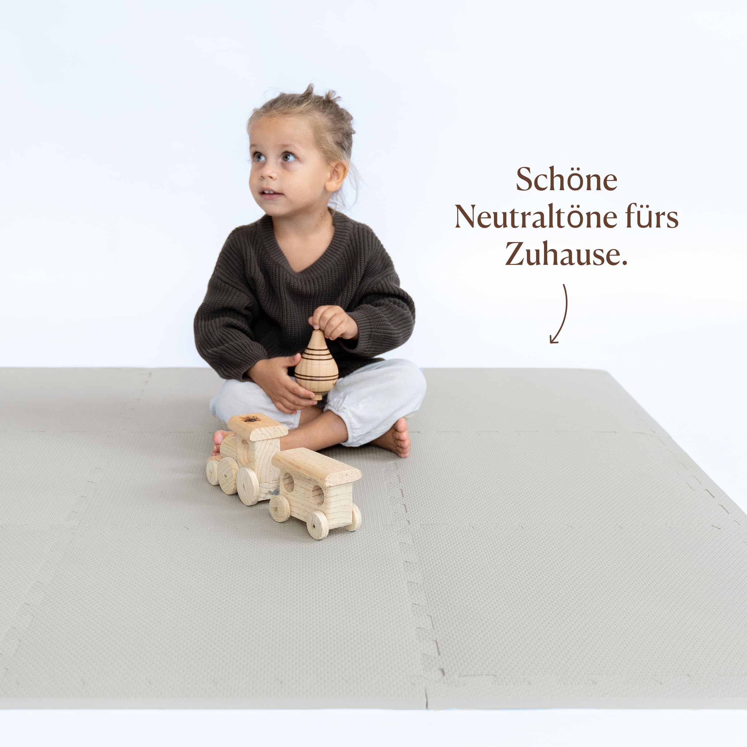 Toddlekind Baby Puzzlematten, 9-teiliges Set mit Rand, schadstofffreie Schaumstoffmatten für Bauchlage & Krabbeln, neutrale Farben, 45 × 45 cm pro Matte, Gesamtfläche: 131 x 131 cm