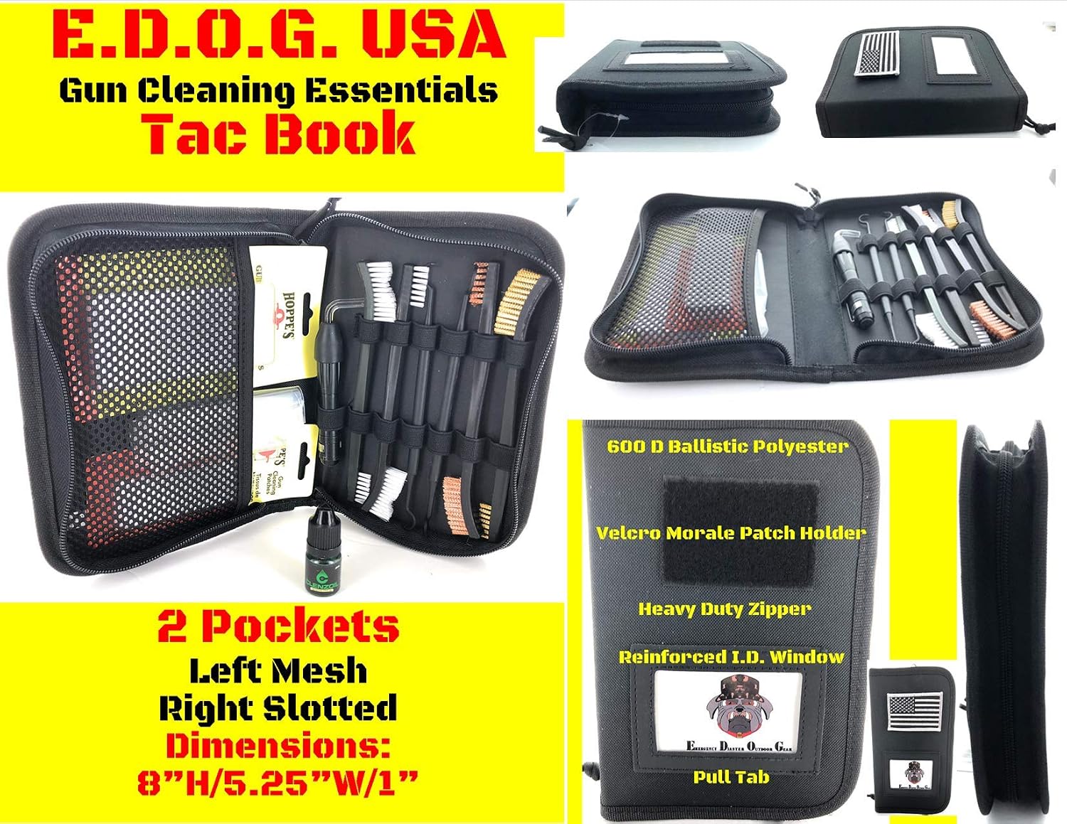 EDOG Premier 30 Pc Gun Cleaning System - Compatible with All Glock Pistols - Tan Instructional Step by Step Pistol Mat, Range Warrior Universal .22 9mm - .45 Kit & Tac Book Accessories Set