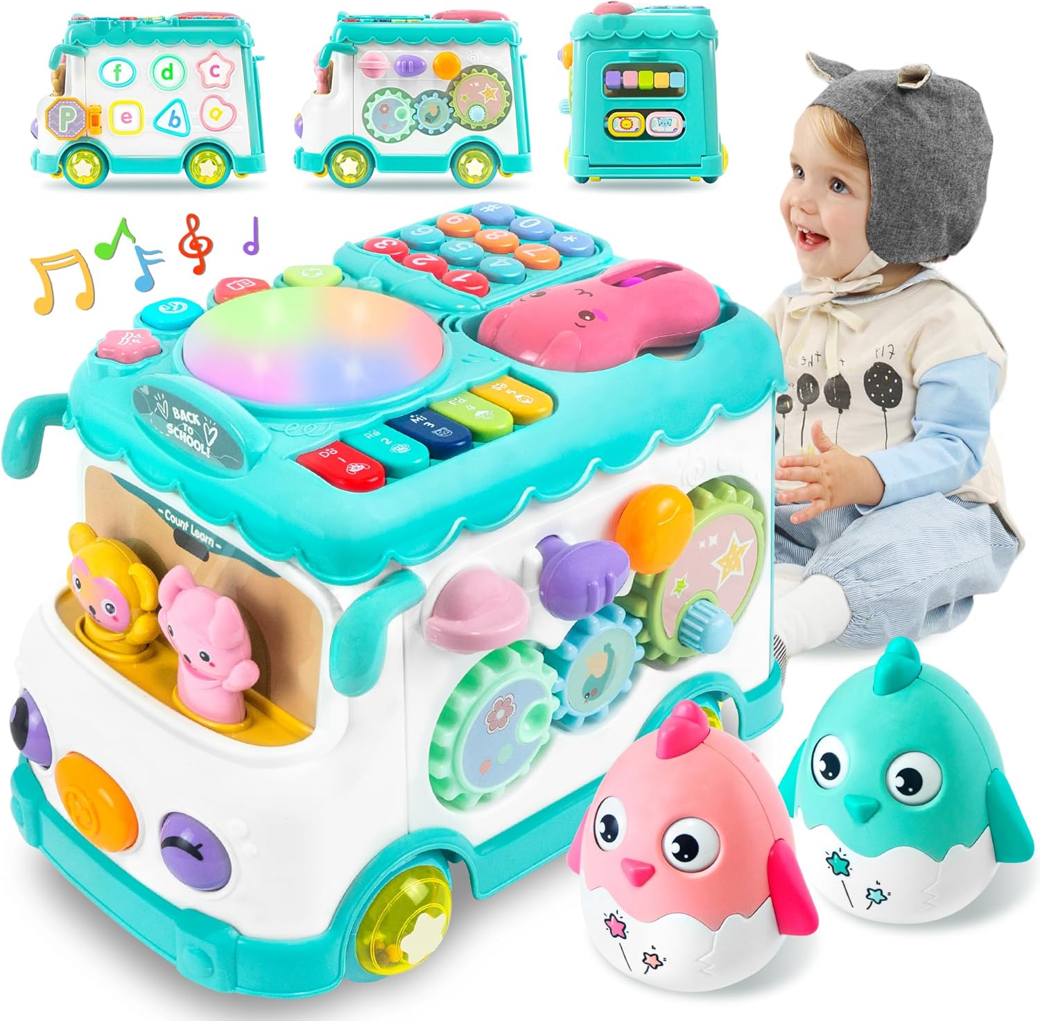Toys for 1 Year Old Girl Gifts, 10-in-1 Montessori Toys Bus for Baby 6-12 12-18 Months, Educational Musical Learning Toddler Toy Ages 1-2, First Birthday Gifts for Girls and Boys