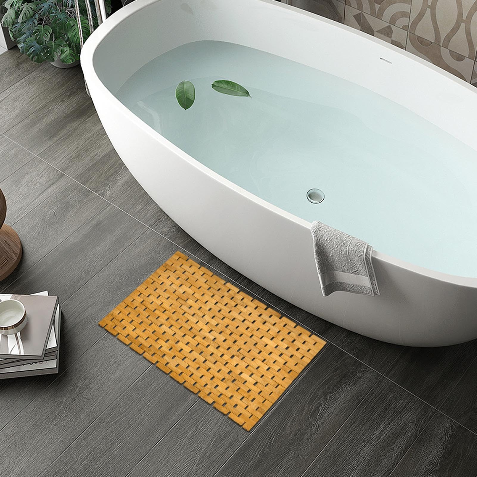 Tappetino da bagno in legno - Tappetino da doccia in legno 50x70 cm, assorbimento avanzato 'umidità | Tappetini portatili resistenti alle intemperie con facilità, tappeto da bagno in tessuto per u