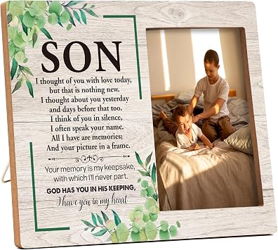 Memorial Pictures Frame, Best Son Photo Frame, Sympathy Gifts For Loss Of Son, Funeral Remembrance Gifts, Farmhouse Home Living Room Bedroom Decoration -54