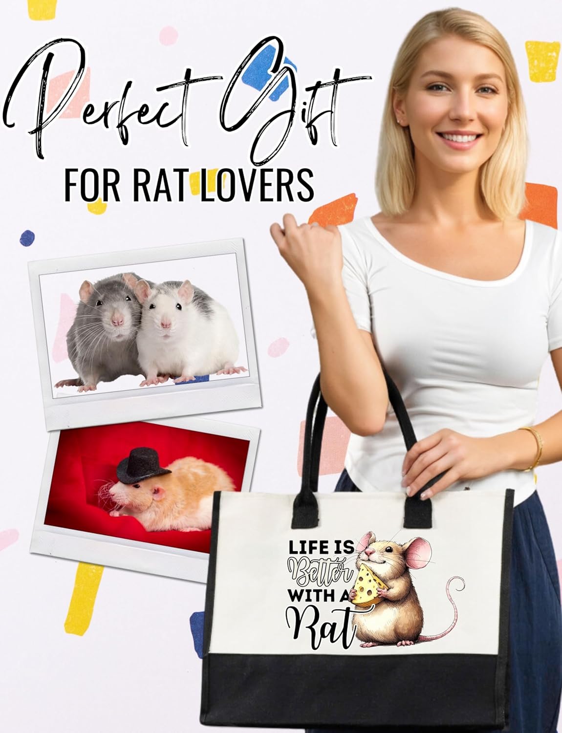 InnoBeta Rat Gifts, Rat Gifts for Women, Tote Bag, with Top Zipper Closure and Shoulder Strap for Birthday, Mother's Day, Christmas - Image 4