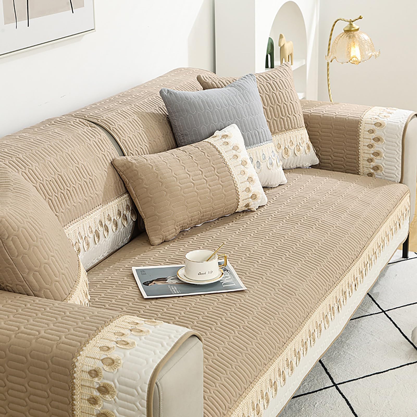 Sofa Cover Non-Slip, Couch Covers Corner Sofa L Shape, Sofa Slipcover Sofa Protector 1 2 3 4 Seater, Washable Couch Cover for Pets (Brown,70X70cm)