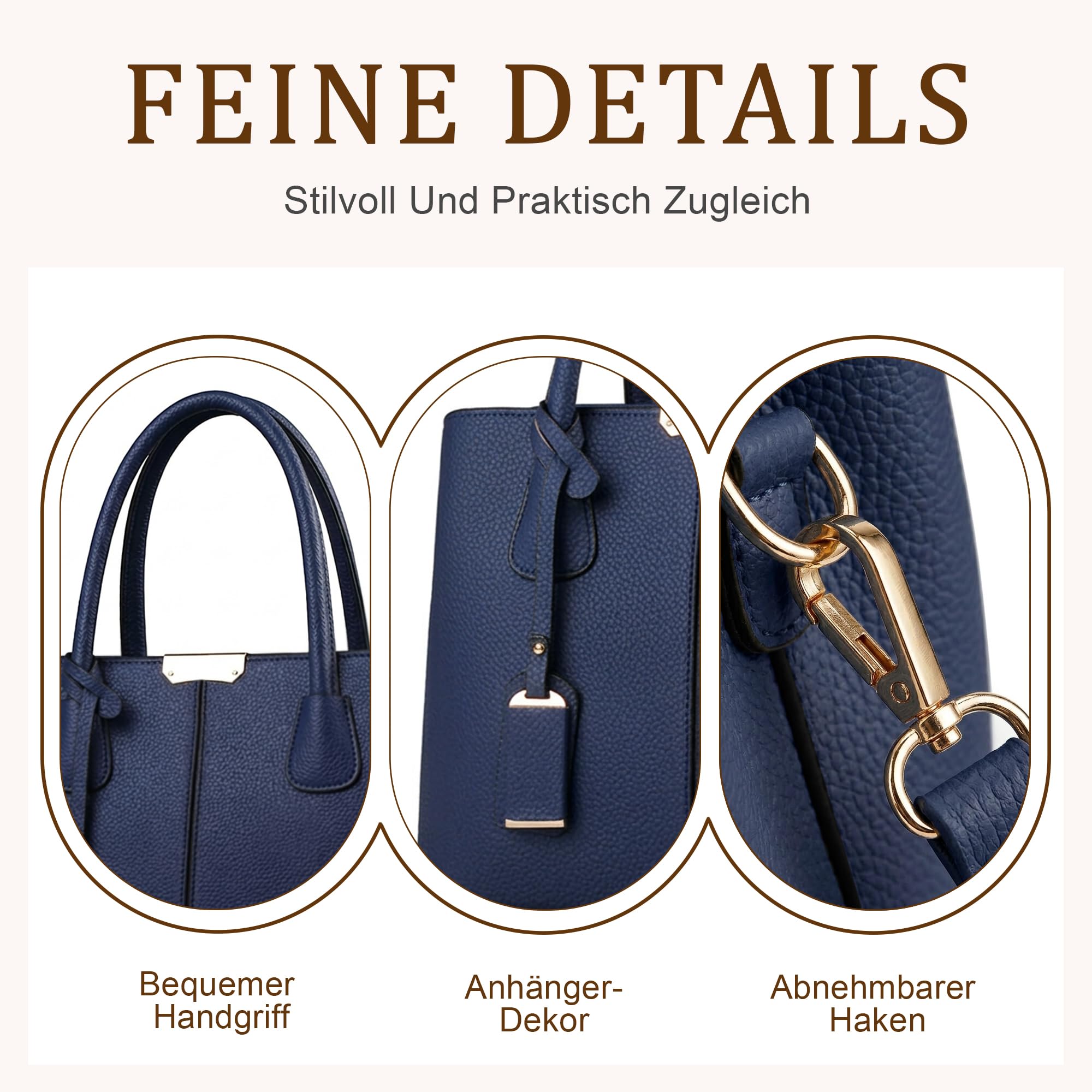 Marineblau Handtasche Damen Mode PU-Leder Tasche mit Anhänger