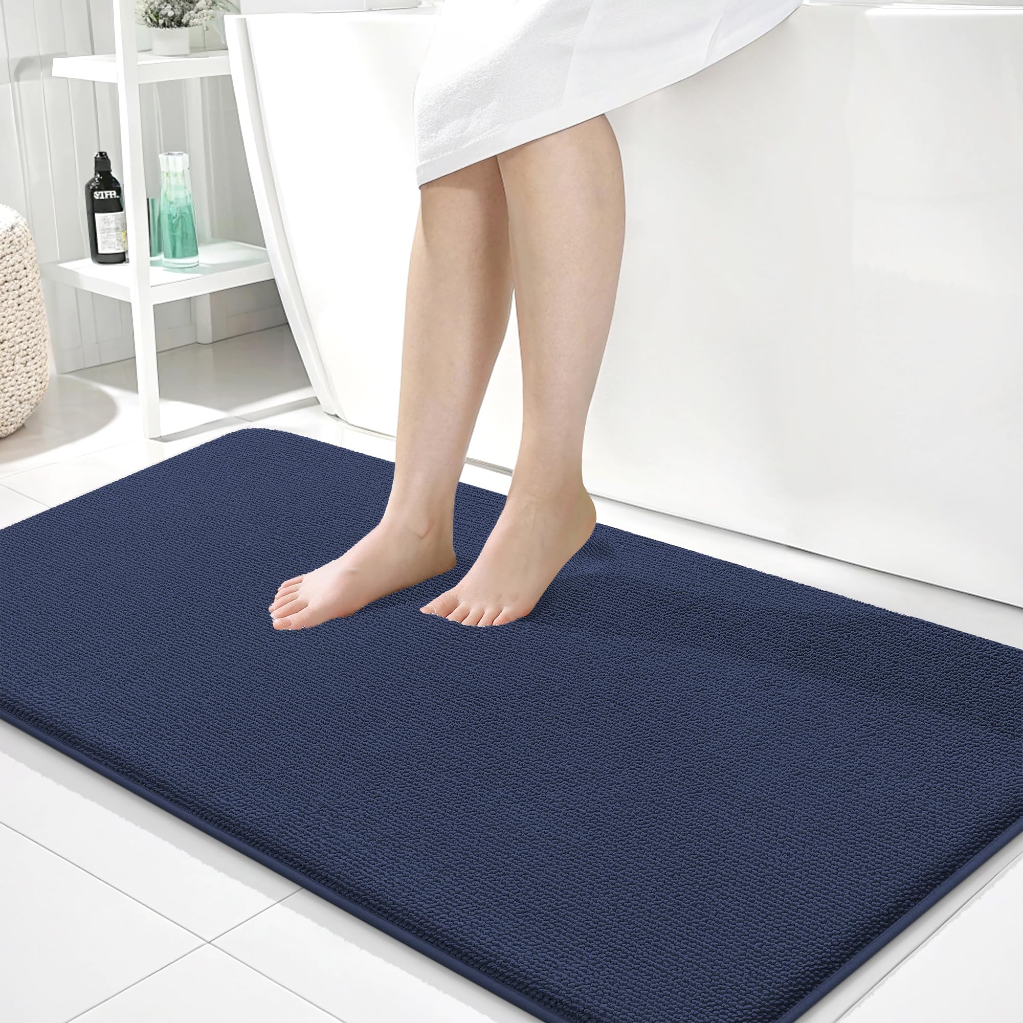 OLANLY Memory Foam Bathroom Runner Rugs 44x24, Long Mats, Twilight Sapphire