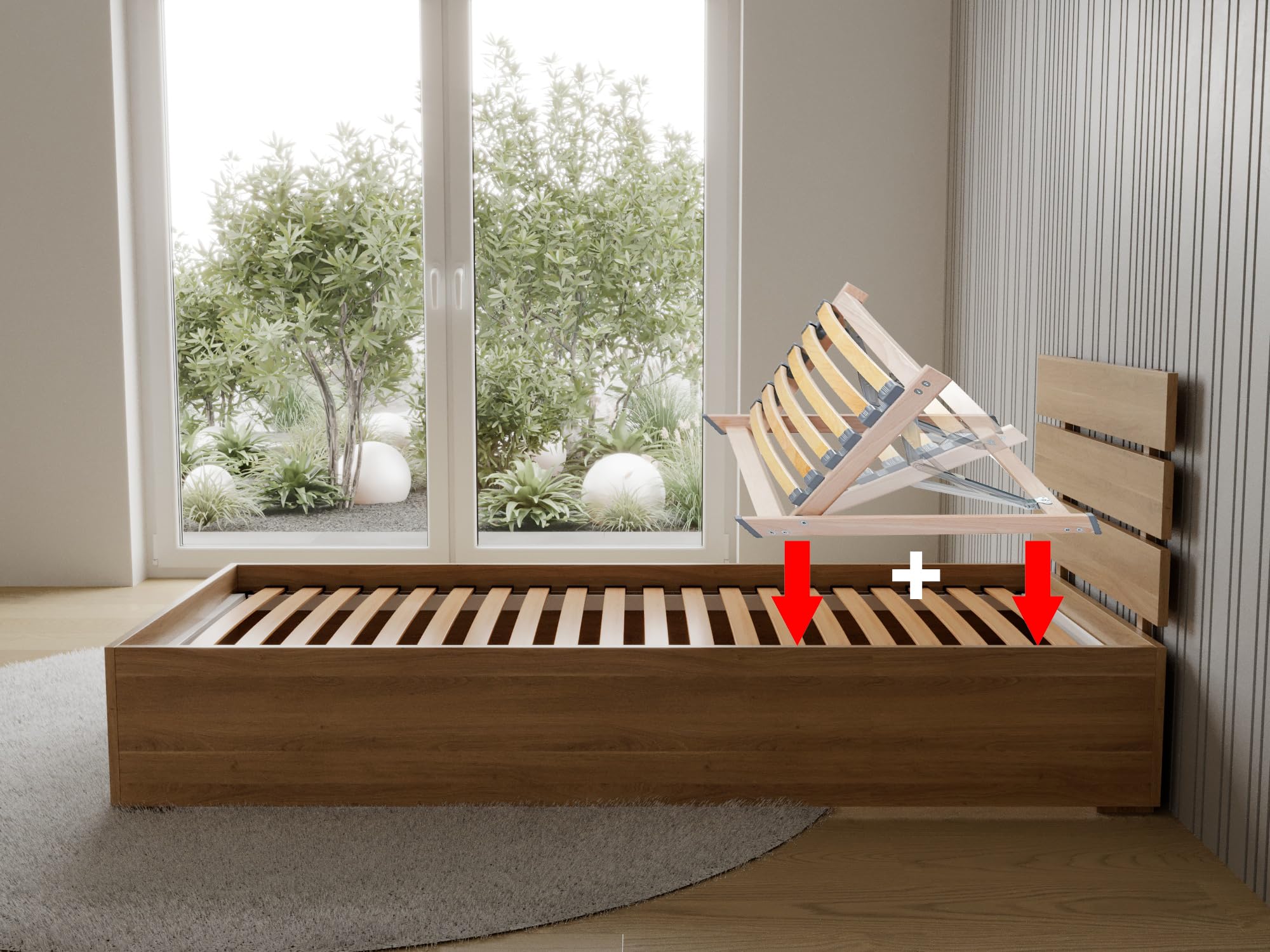 ECOFORM - Kopfteilverstellung ECO Head das Original 90cm – Kopfteil für Bett mit 13-facher Verstellung – Bett Aufstehhilfe kompatibel mit 90cm und 2x90cm Breiten Rahmen – Lattenrosthalter verstellbar