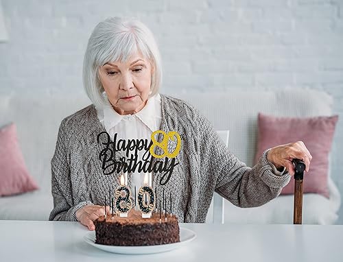 Miniatura 5 de Vela de cumpleaños número 90, incluye velas de cumpleaños de 90 con 12 velas negras para pastel y decoración de pastel de 90 cumpleaños para