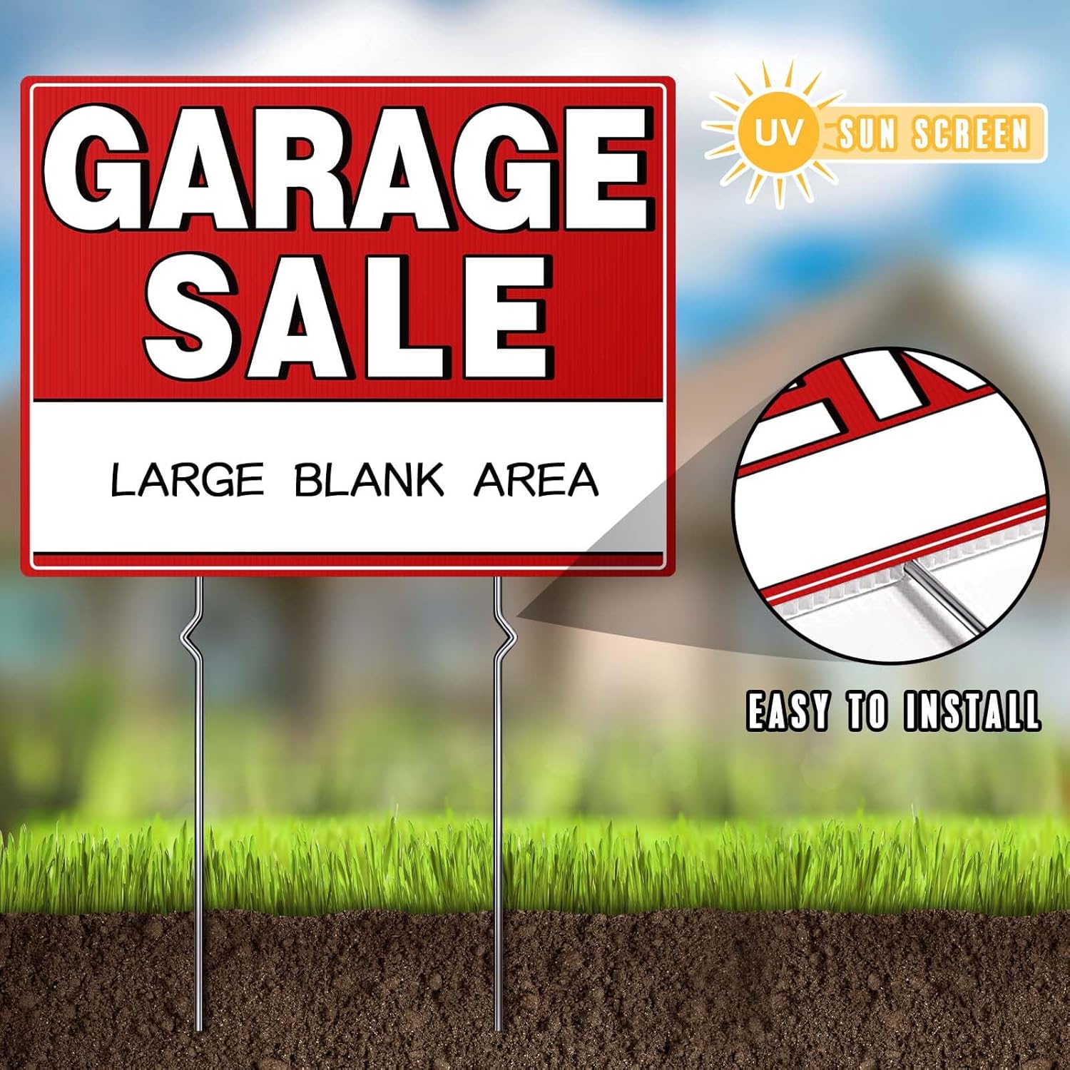 Garage Sale Kit (10 Pcs), 5 Pack Garage Sale Signs with Metal Stakes, 5 Pack Yard Sales Price Stickers, Directional Arrows Sign, Yard Sales Supplies, Double Sided, Weatherproof, Large Price Tags