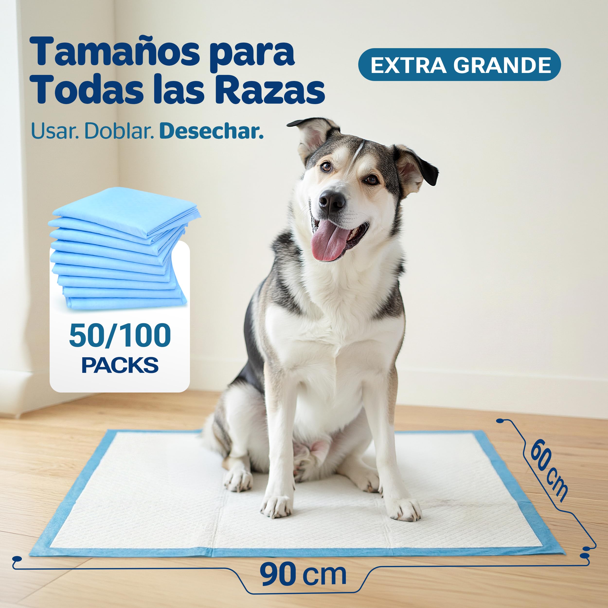 PORTENTUM Empapadores Perros 90x60 cm 100 Unidades – 6 Capas absorbentes antifugas con Control de olores – Alfombrillas Desechables para Entrenamiento – Inodoro para Perros