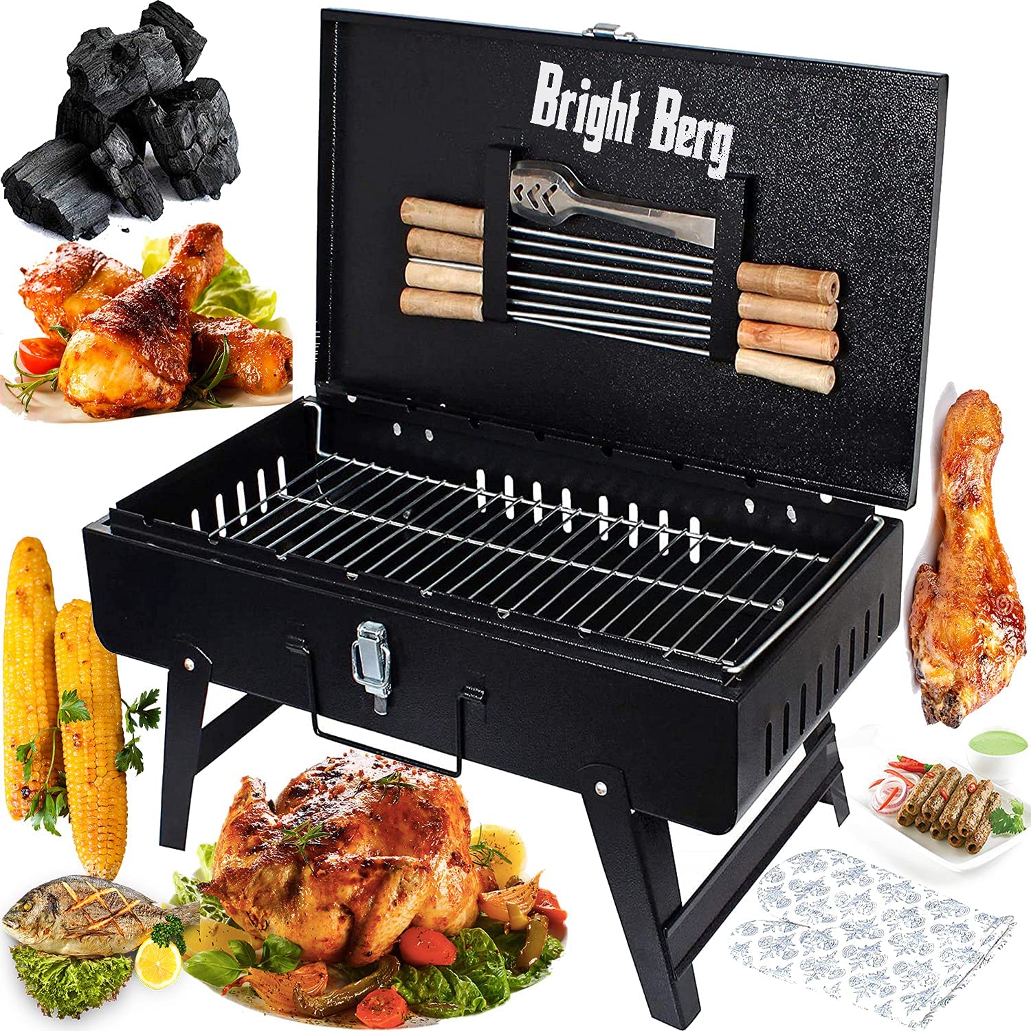 BRIGHTBERG Big Foldable Charcoal Barbeque Grill Set for Home & Outdoor | Portable, Easy Assemble, Efficient Heat & Smoke Circulation | Charcoal Griller | Stellar Black (B07Z4MNN44) Amazon Price History, Amazon Price Tracker