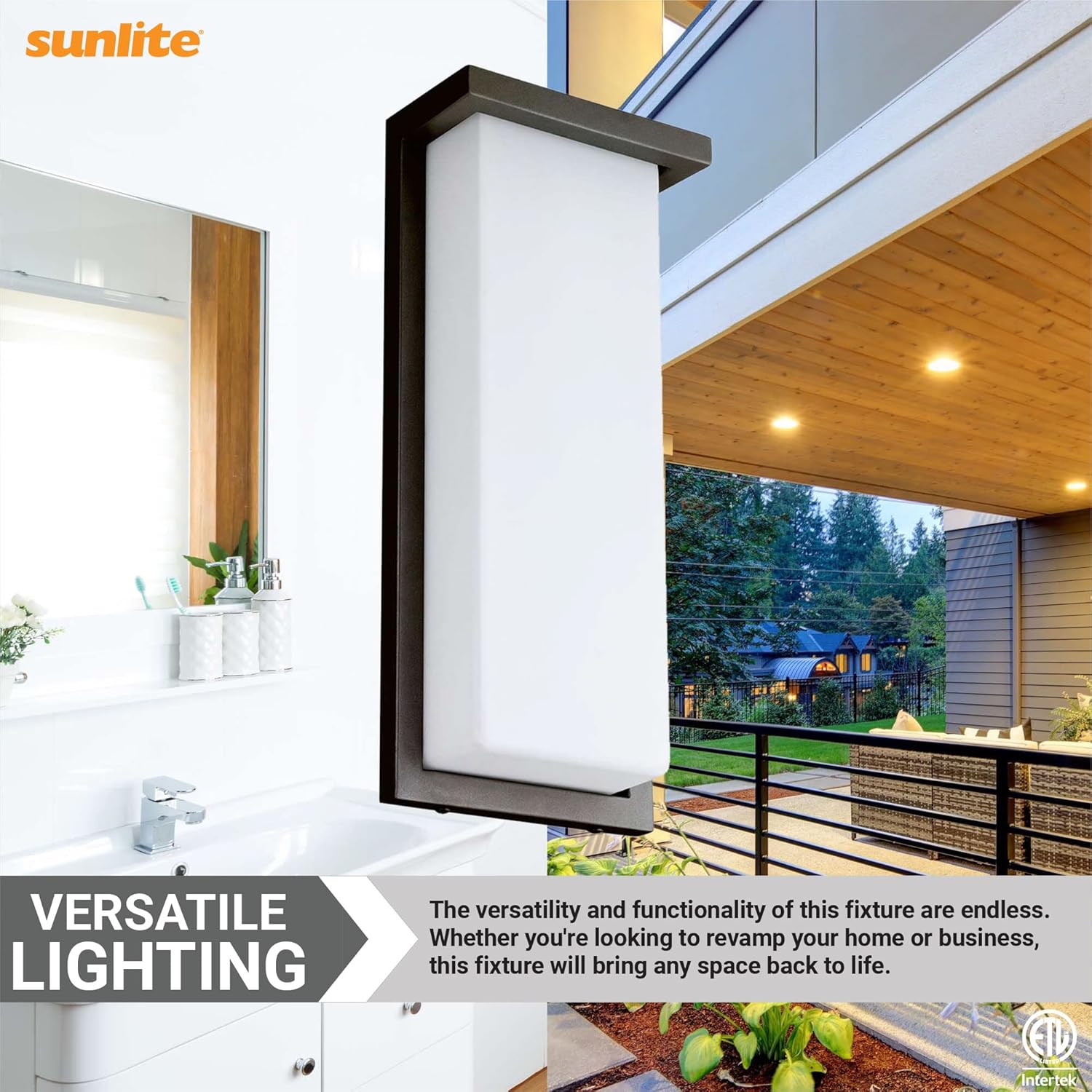 Sunlite 81481 14” Modern LED Wall Sconce Light, Outdoor Fixture, Adjustable 3 CCT 3000K-5000K, 20 Watts, 1100 Lumens, Opal Shade, Oil Rubbed Bronze, Indoor for Bathroom, Garage, Hallways & Entryways