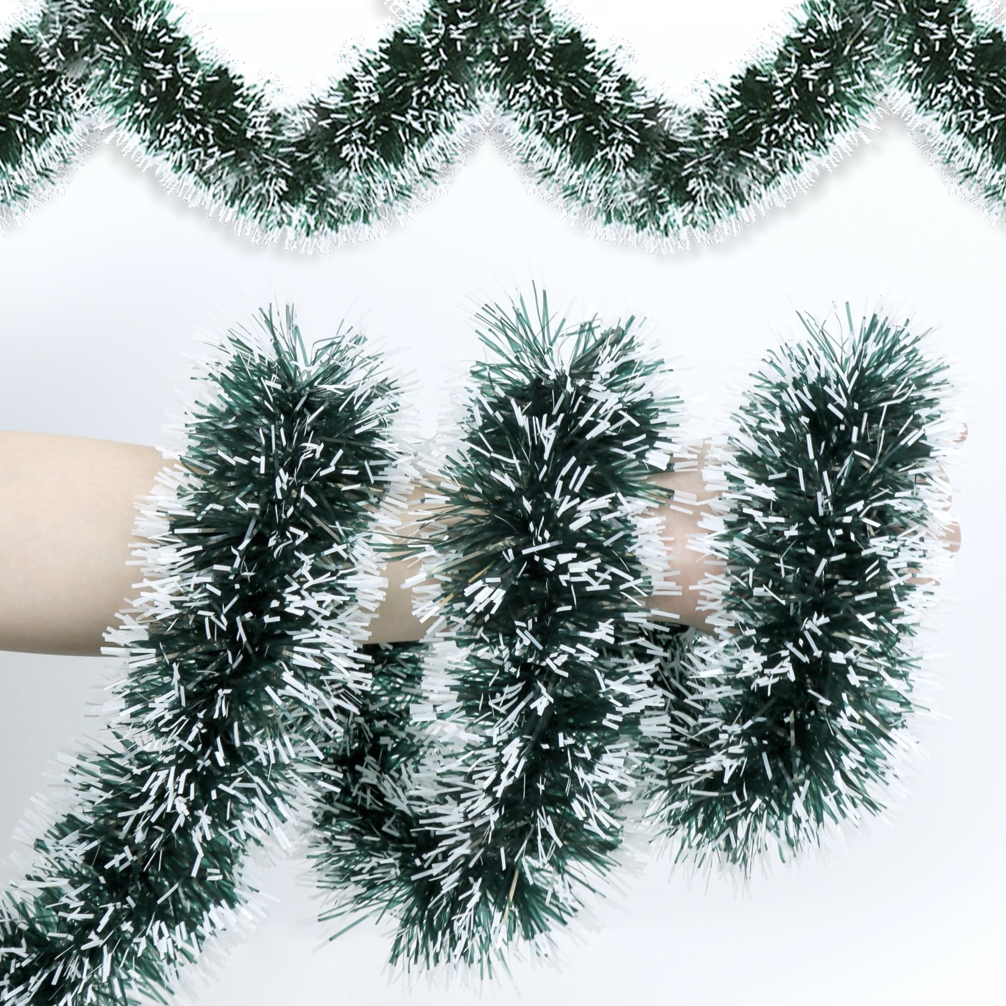 [Verde] Guirnalda de oropel de 50 pies para decoración de Navidad, guirnalda colgante metálica brillante gruesa de Navidad para árbol de Navidad, decoración de fiesta, hogar, interior y exterior,
