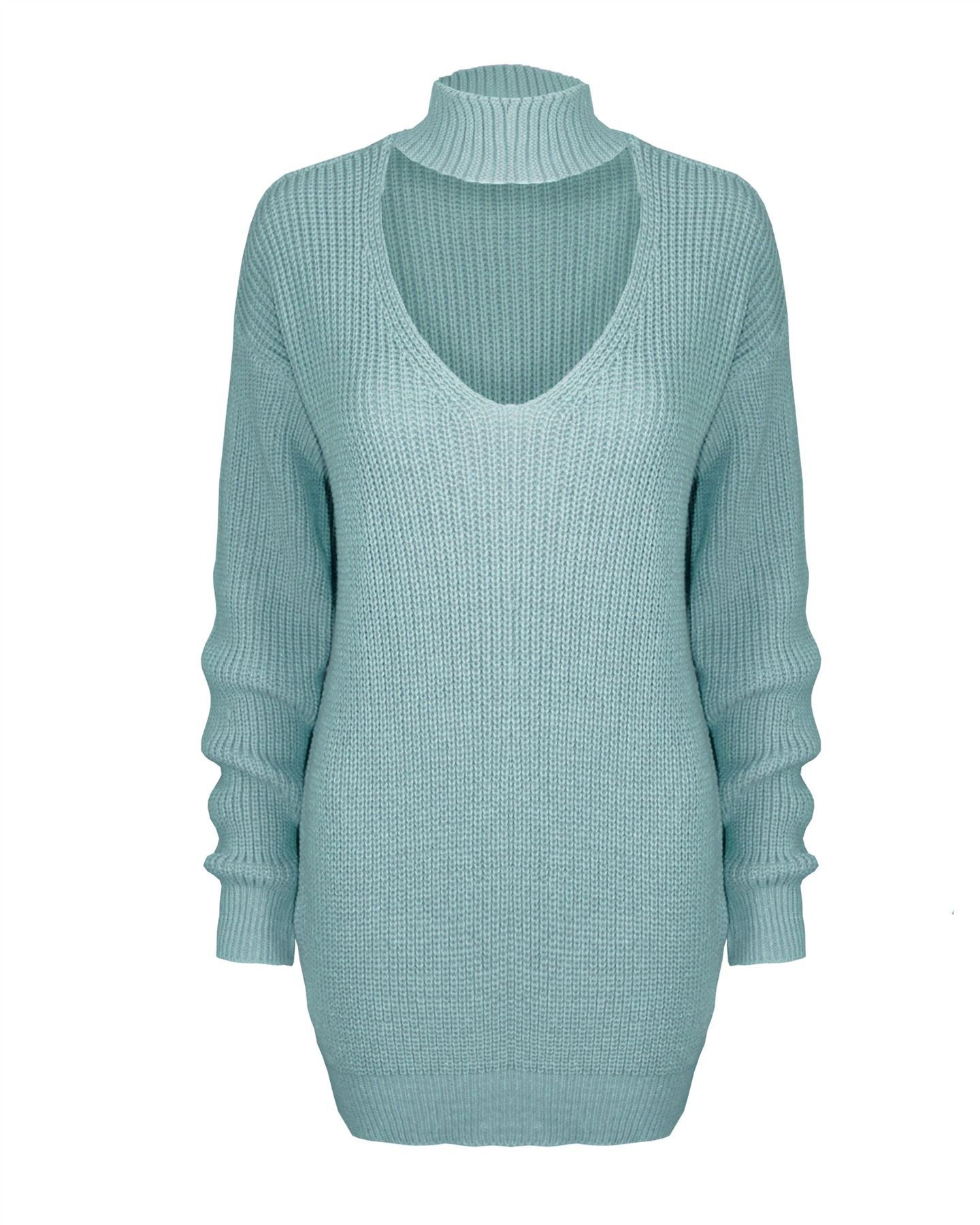 Top Vendor Women's Aqua New Knitted Long Sleeve Choker High Neck Baggy Jumper Top Sweater(Xxl)