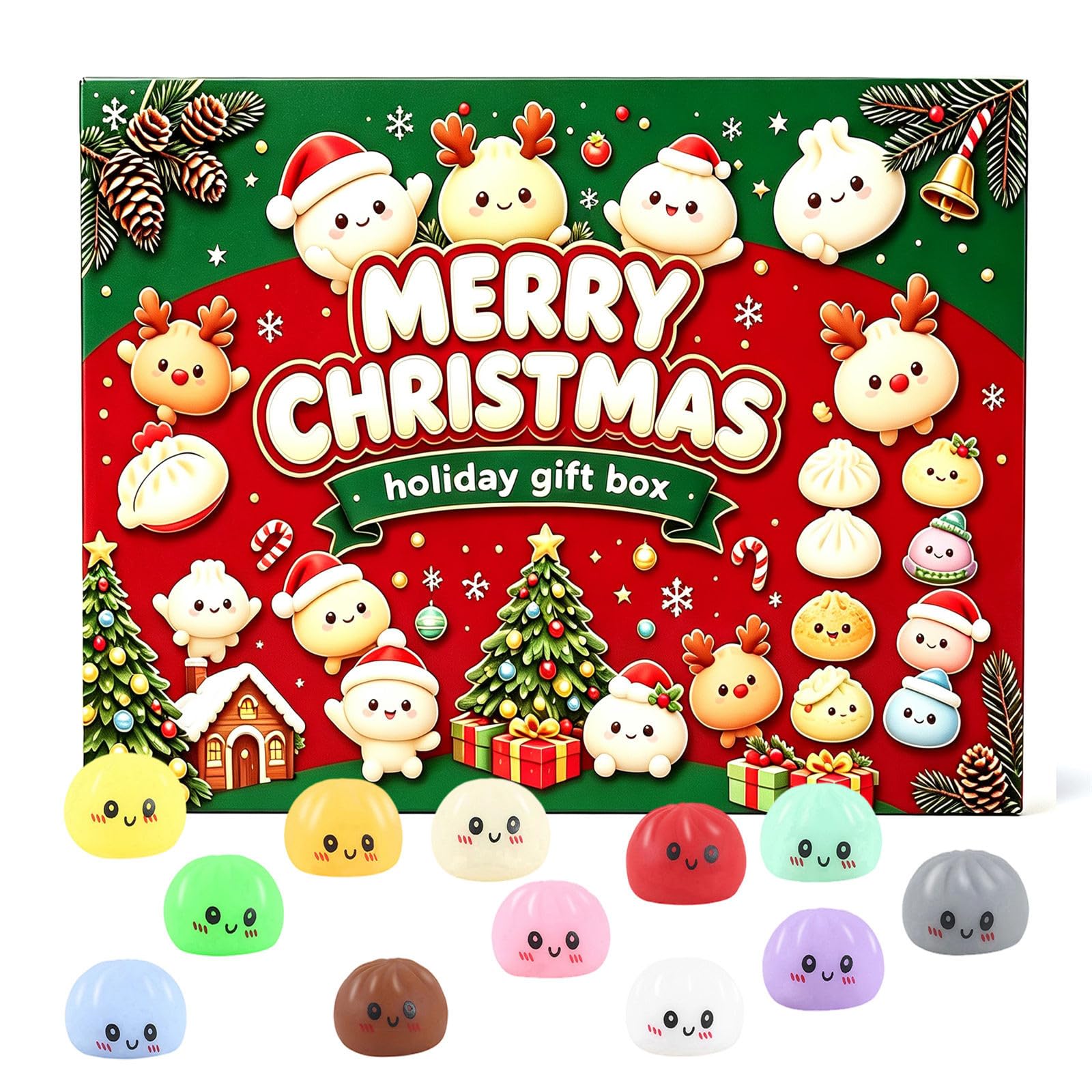 Christmas Advent Calendar 2026, 24 Days Dumpling Squishies Toys Countdown Calendar, Christmas Decor Mini Glitter Squishie Squeezy Toys，A