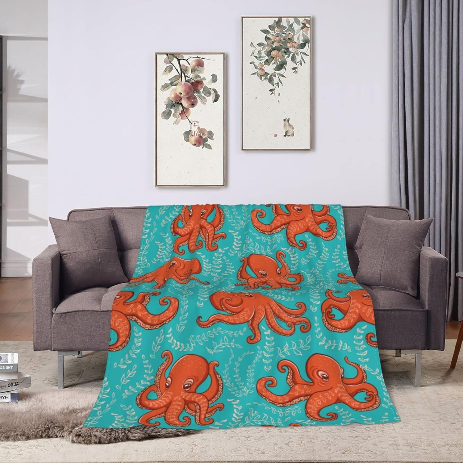 Octopus Blanket Super Soft Warm Bed Bedding Throw Blankets for Couch Bedroom Sofa Office Car Decor, All Season Cozy Flannel Plush Blanket Gifts for Girls Boys Kids Adults, 50"X40" - Image 5