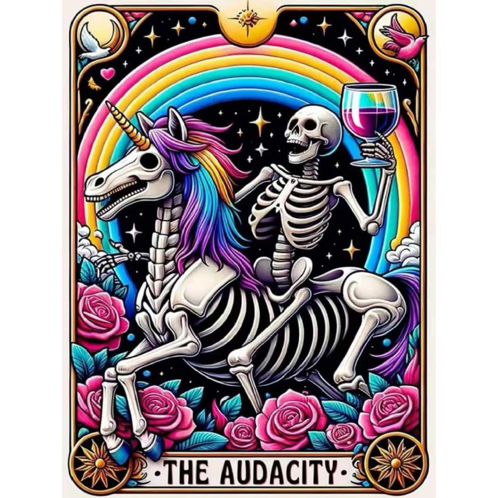 Jakener Tarot Diamond Art Kits Adults, 5D Skull Diamond Painting Kit for Adults, Fun DIY Full Round Drill Crystal Gem Art Craft, Adults Paint by Diamonds Dots Home Wall Decor 12x16 Inch