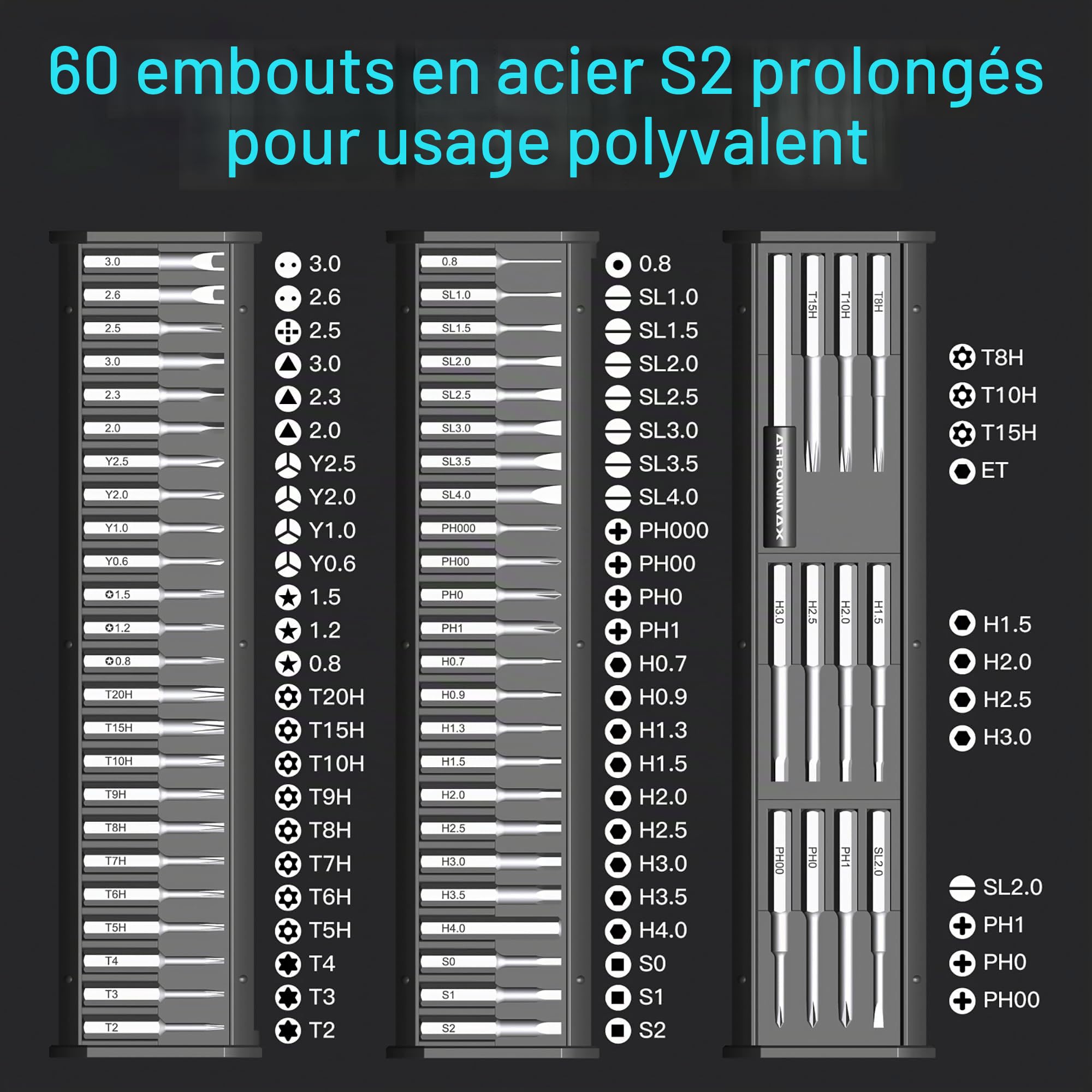 ARROWMAX Mini tournevis électrique, jeu de tournevis électrique de précision 60-en-1 avec embouts magnétiques, 5 modes de couple, kit d'outils de tournevis sans fil de réparation pour téléphone