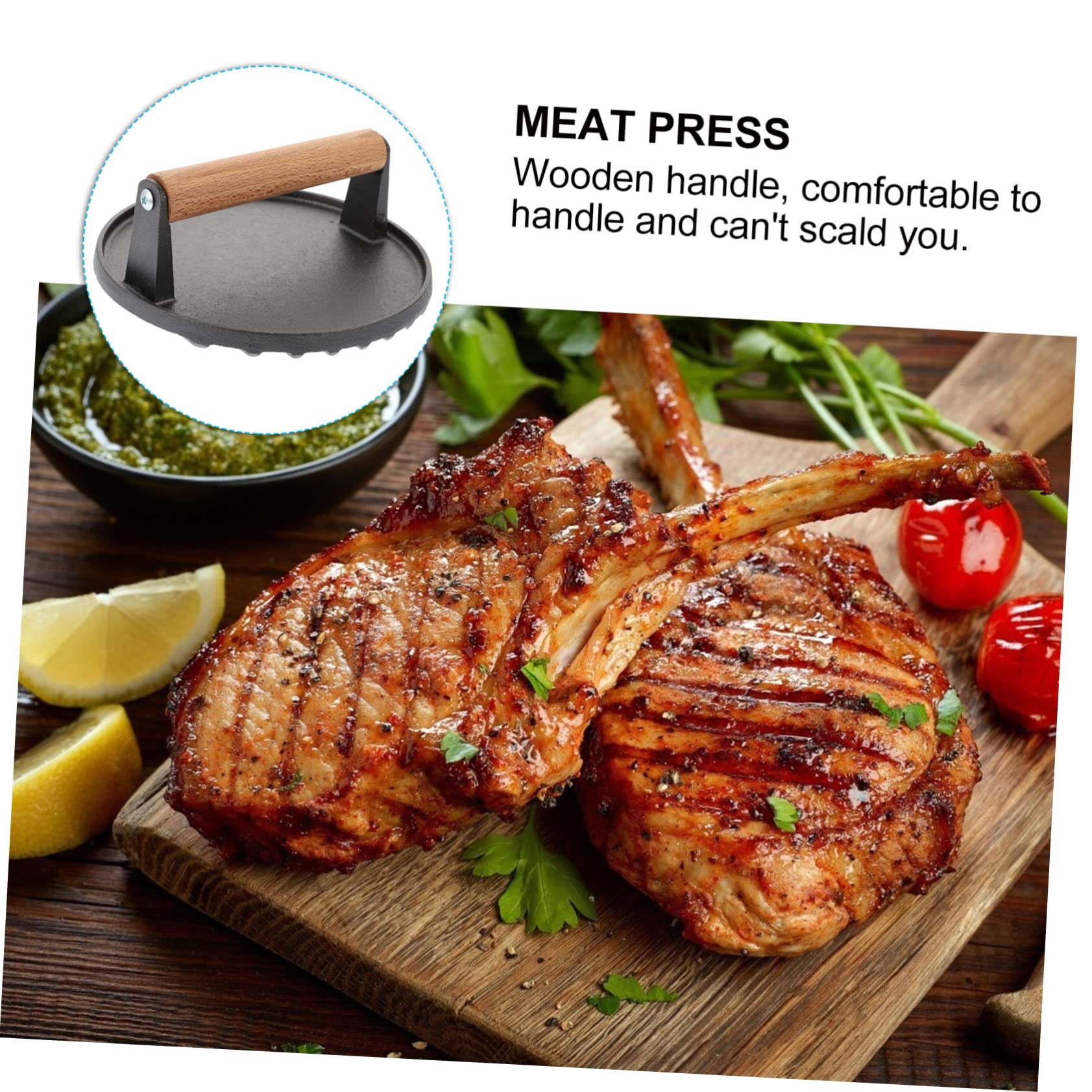 TOYANDONA Meat Press Board Gusseisen Grill-Presse Für Steaks Burger Und Bacon Mit Texturiertem Boden Für Grillmuster Einfach Zu Reinigen Und Langlebig