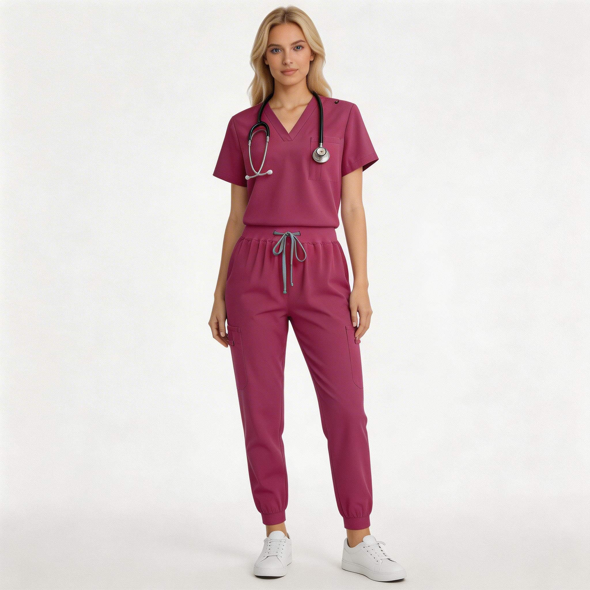 Maizoon Uniformes Conjunto Médico Unisex Top y Pantalón de Poliéster de Manga Corta y Escote en V con 3 Bolsillos